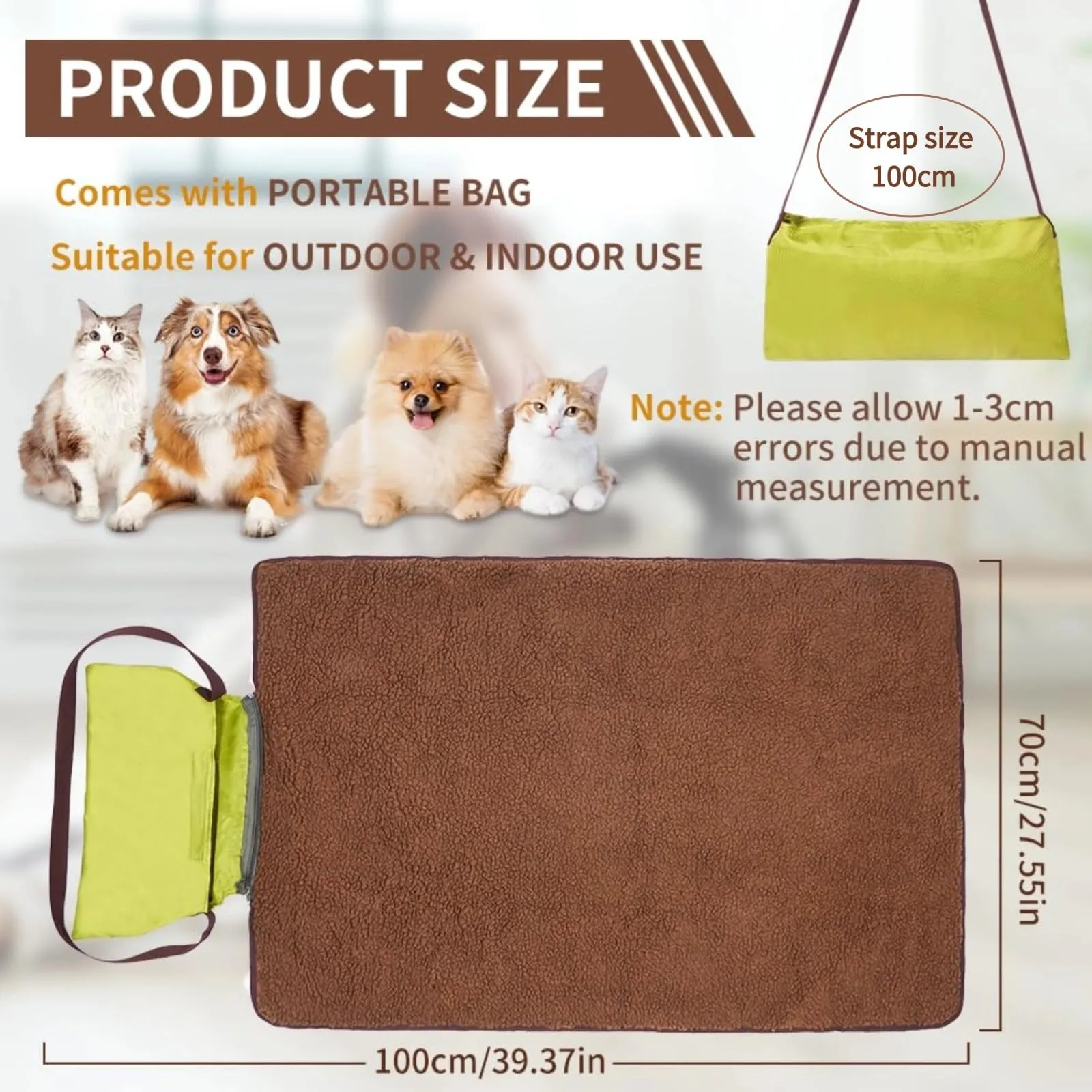 Adiwo Tappeto per Cane,100 x 70 cm Coperta Impermeabile per Cani con Borsa Portaoggetti, Tappetino Coperta per Animali Domestici da Esterno Pieghevole, per Cani Cucciolo Gatto Interno Esterne(Verde) - immagine 2