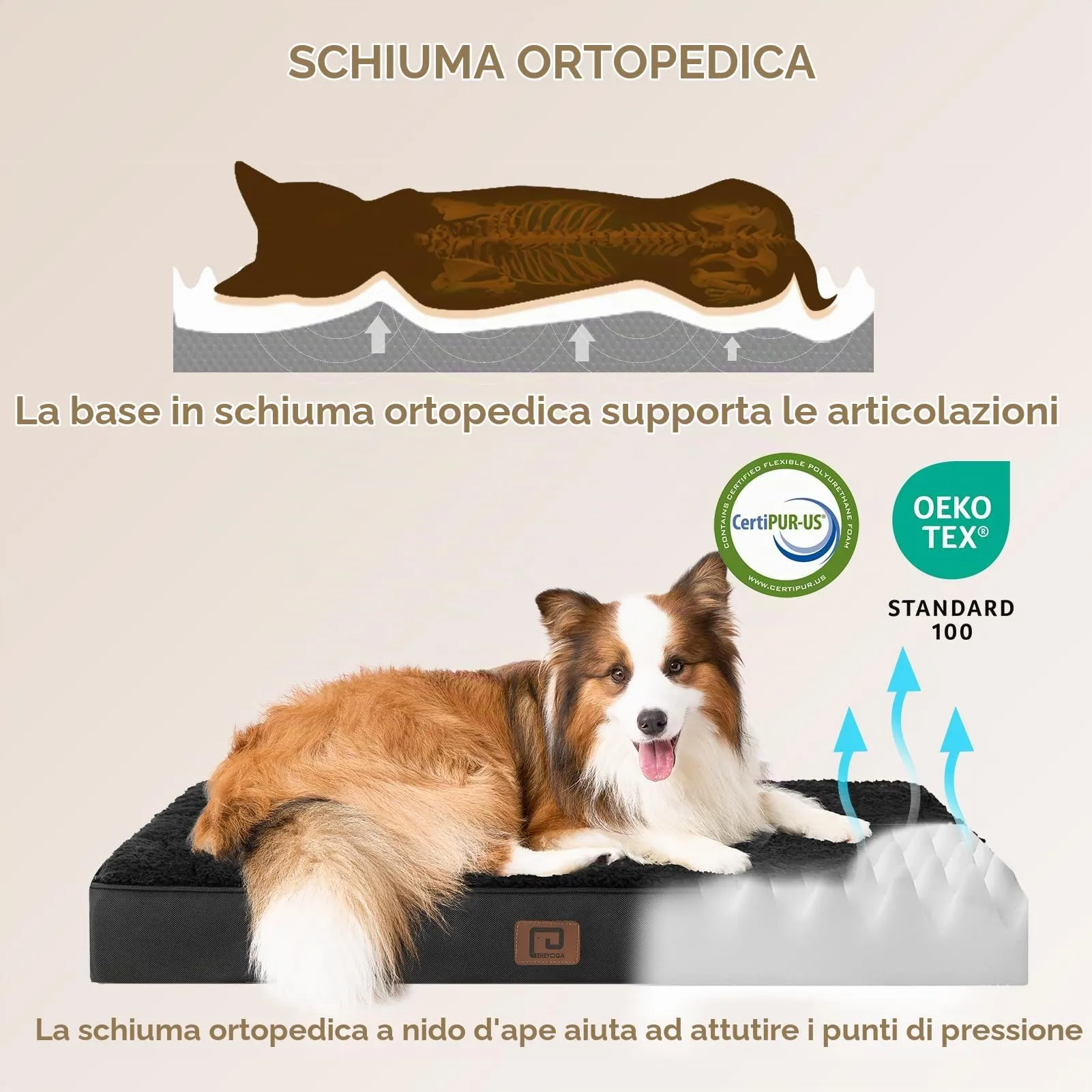 EHEYCIGA Removable Washable Orthopedic Dog Bed Cushion, Black, 91 x 69 cm - immagine 2