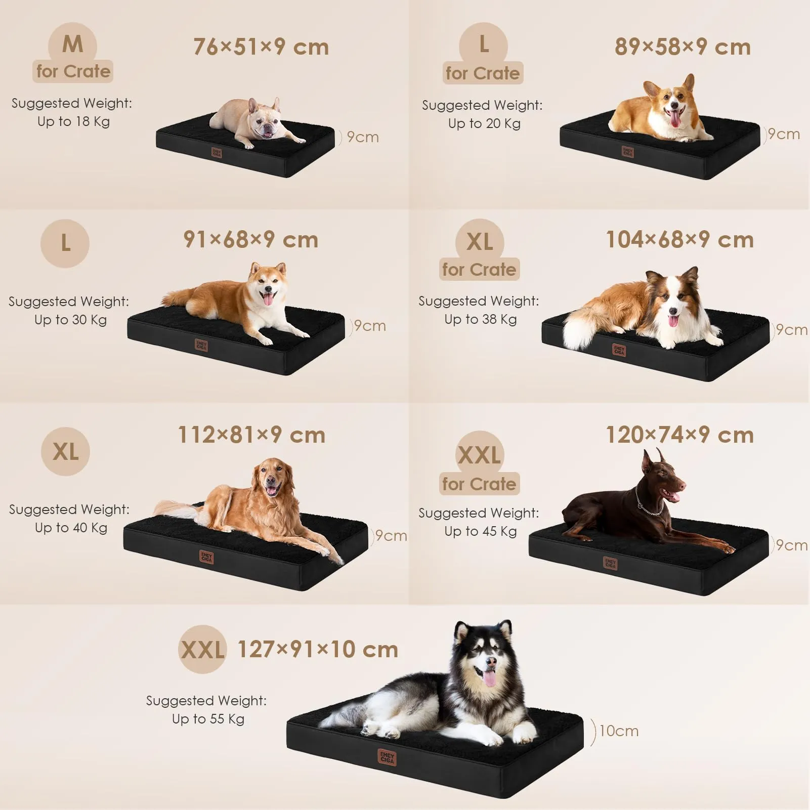 EHEYCIGA Removable Washable Orthopedic Dog Bed Cushion, Black, 91 x 69 cm - immagine 5