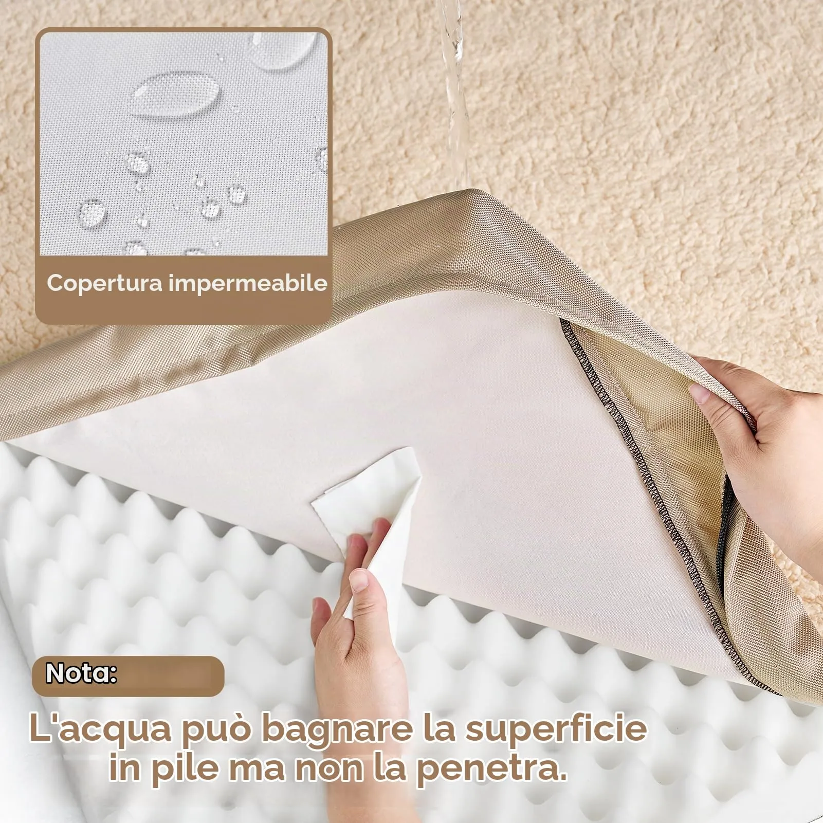 EHEYCIGA Removable Washable Orthopedic Dog Bed Cushion, Khaki, 89 x 58 cm - immagine 4