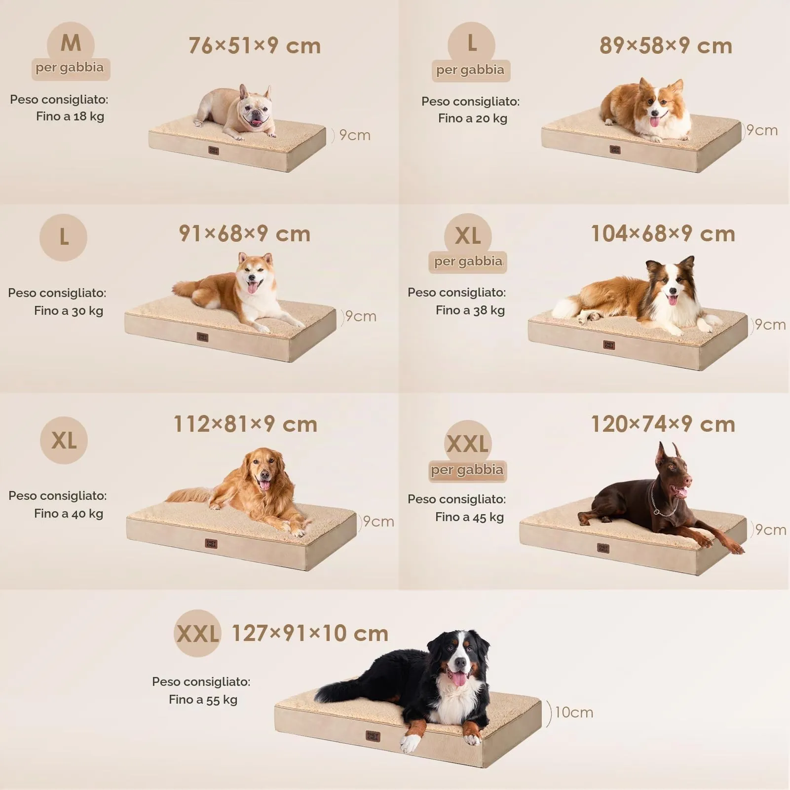 EHEYCIGA Removable Washable Orthopedic Dog Bed Cushion, Khaki, 89 x 58 cm - immagine 5