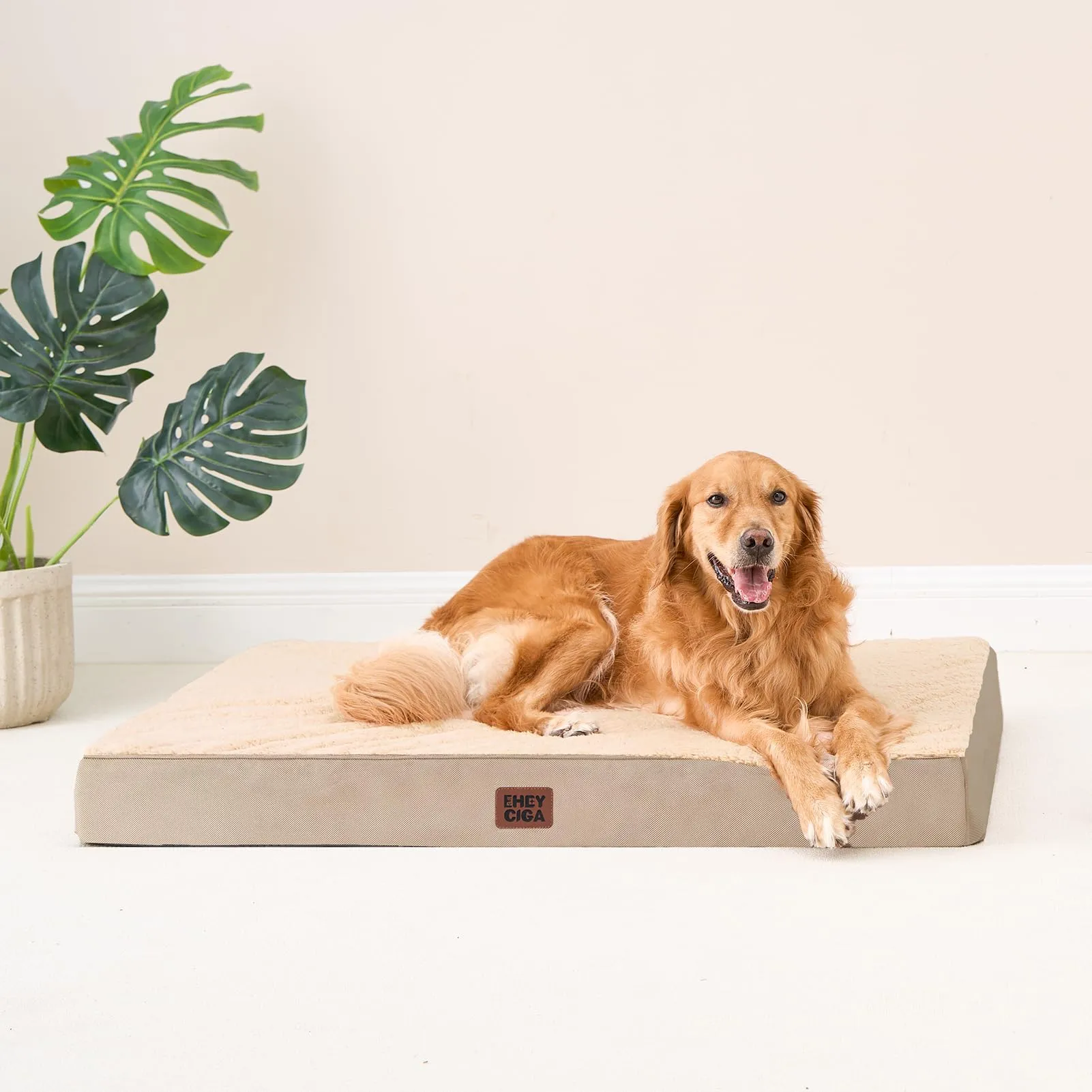EHEYCIGA Removable Washable Orthopedic Dog Bed Cushion, Khaki, 91 x 69 cm - immagine 9