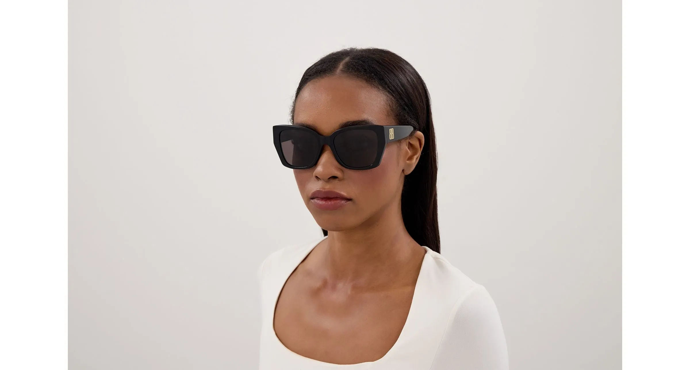 Balenciaga BB0474S 001 Occhiali da sole Acetato Nero Grigio Farfalla - immagine 4