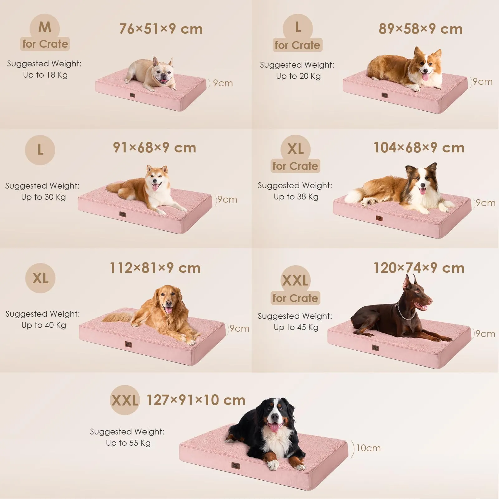 EHEYCIGA Removable Washable Orthopedic Dog Bed Cushion, Pink, 76 x 51 cm - immagine 5