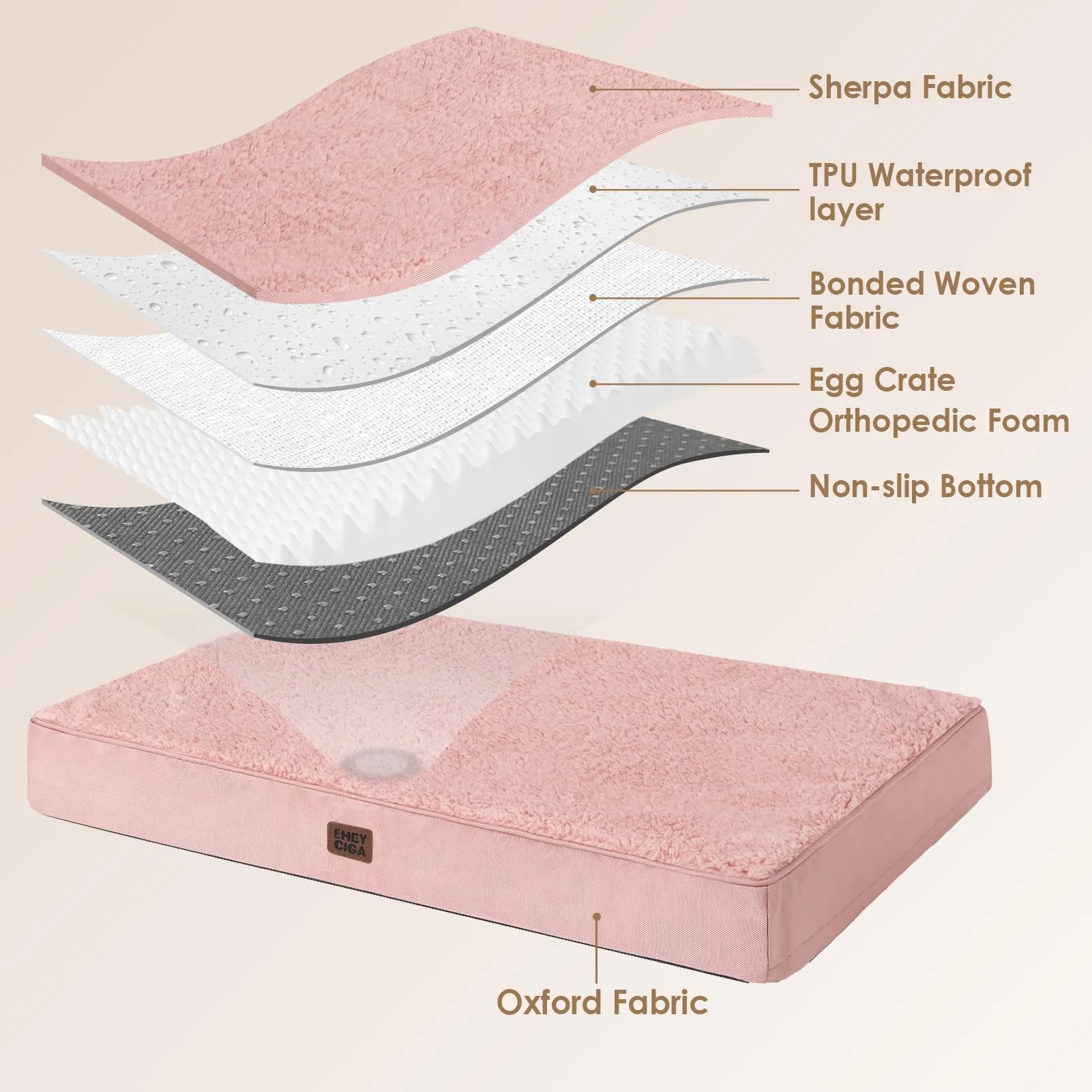 EHEYCIGA Removable Washable Orthopedic Dog Bed Cushion, Pink, 89 x 58 cm - immagine 3