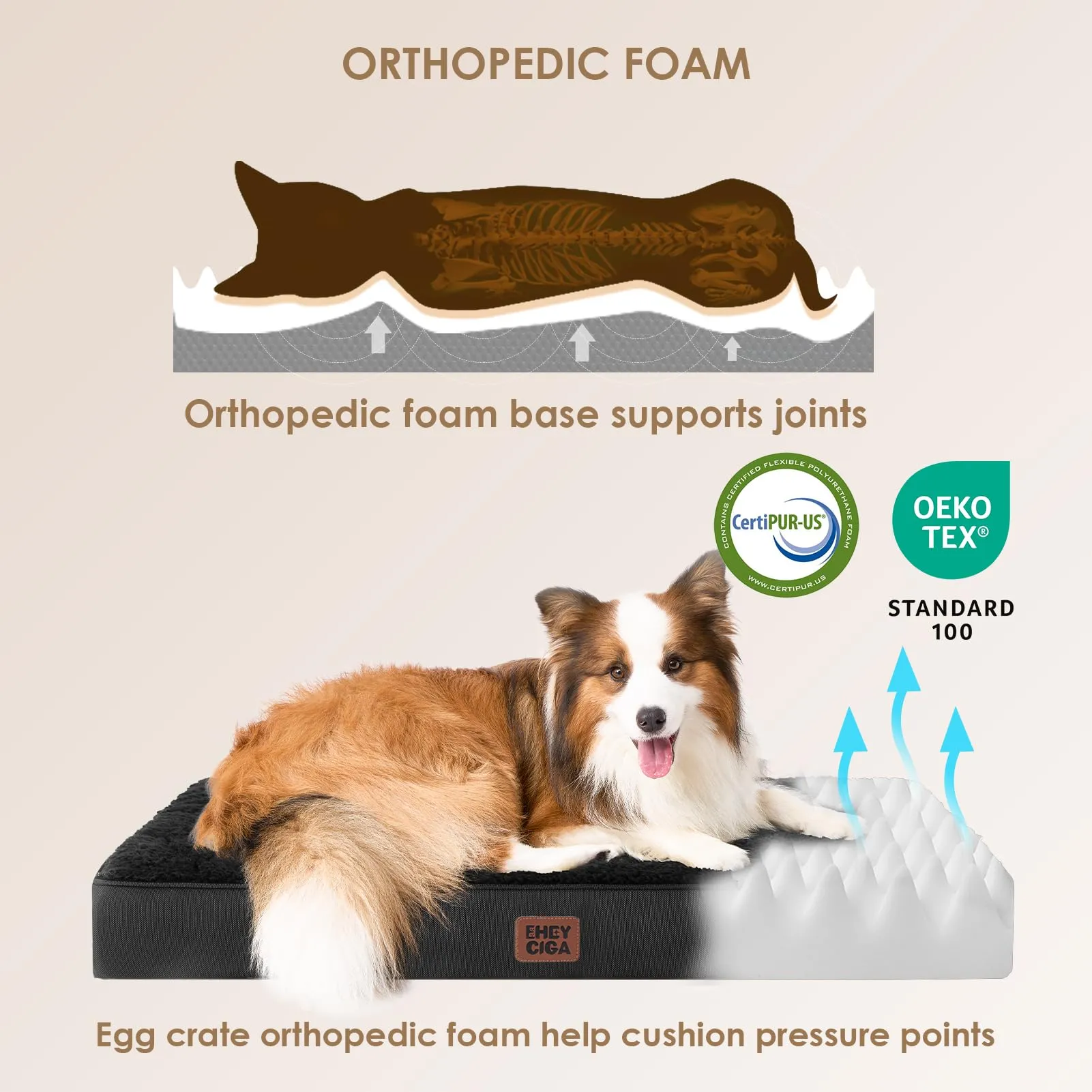 EHEYCIGA Removable Washable Orthopedic Dog Bed Cushion, Black, 89 x 58 cm - immagine 2