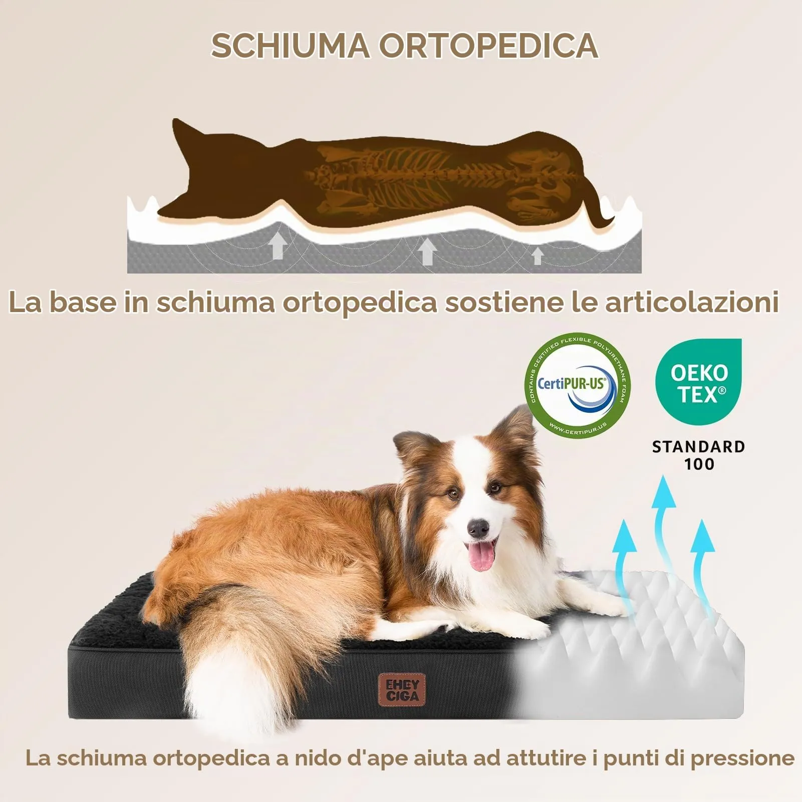 EHEYCIGA Removable Washable Orthopedic Dog Bed Cushion, Black, 104 x 69 cm - immagine 2