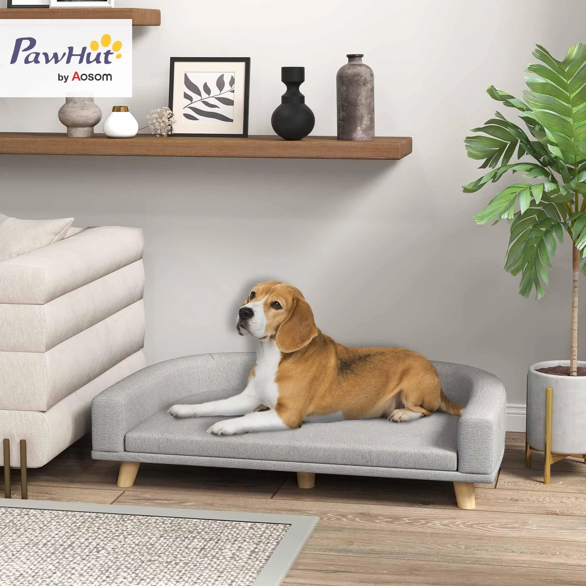 PawHut Divano per Cani di Taglia Grande con Gambe Rialzate, Grigio - immagine 2