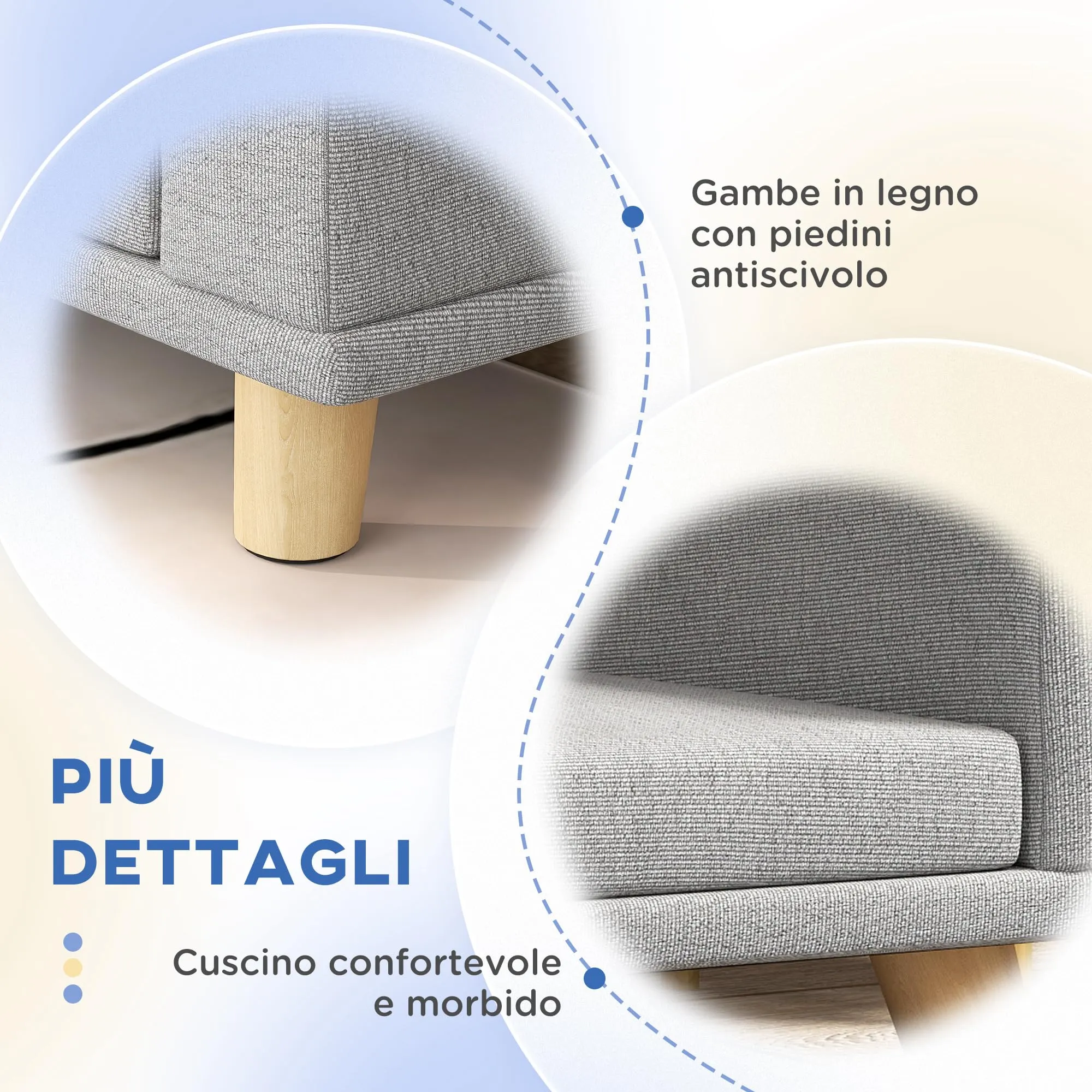 PawHut Divano per Cani di Taglia Grande con Gambe Rialzate, Grigio - immagine 6