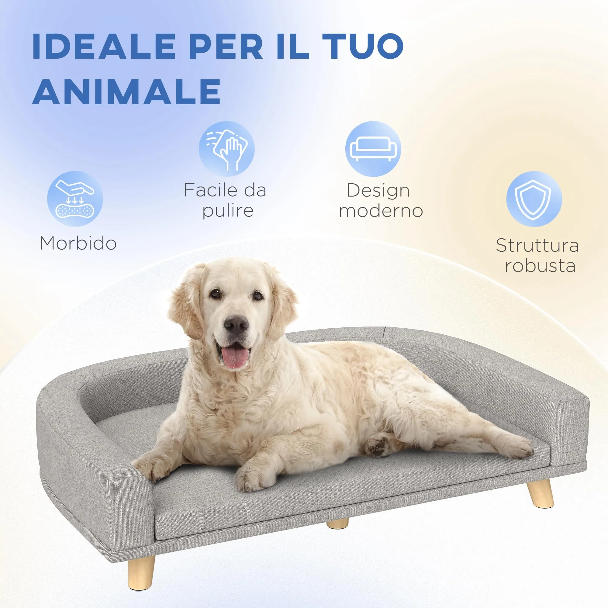 PawHut Divano per Cani di Taglia Grande con Gambe Rialzate, Grigio - immagine 7