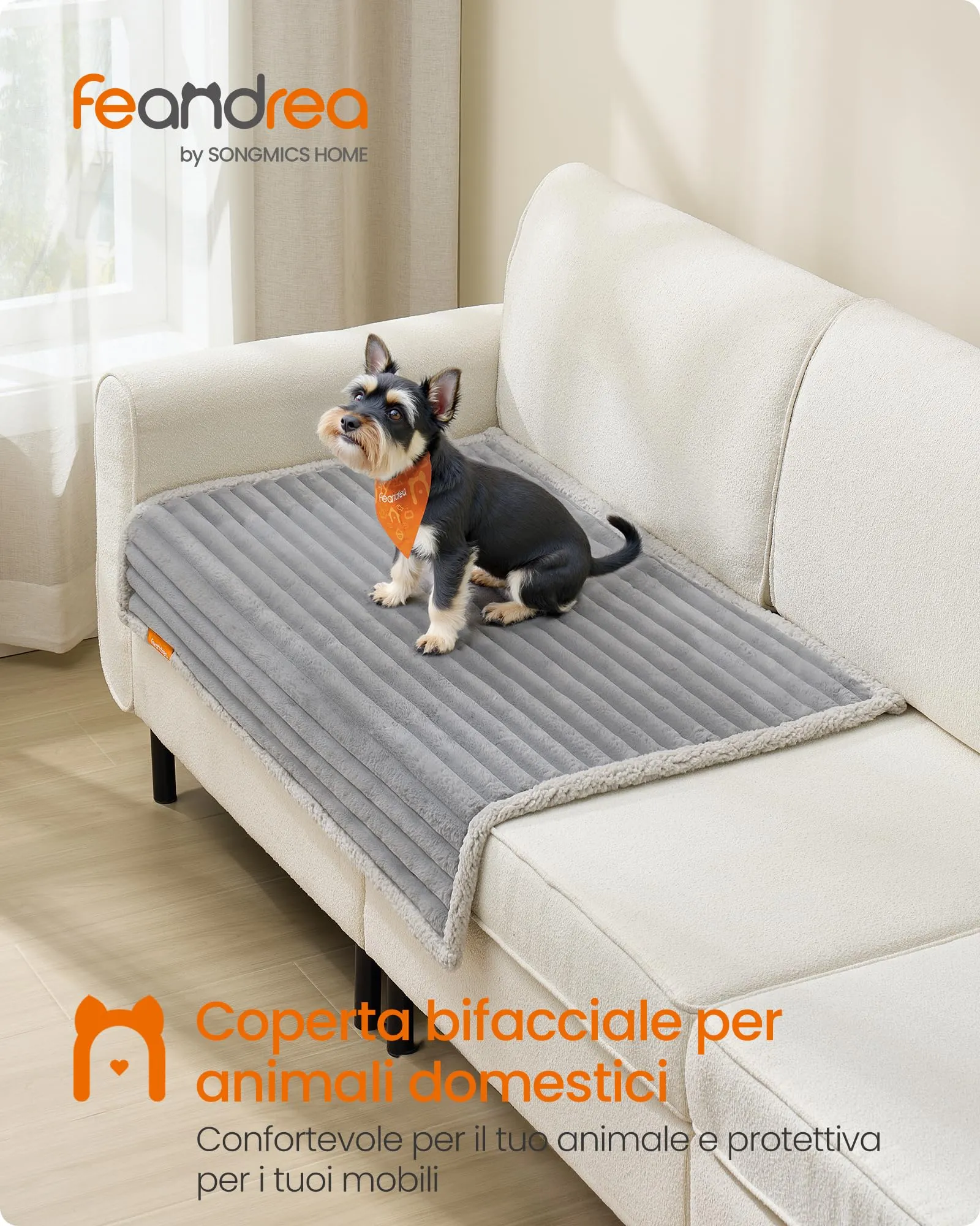 Feandrea Tappeto Impermeabile per Cani, Coperta Reversibile di Taglia M, 102 x 73 cm, per Cani in Miniatura e di Taglia Piccola, Copridivano, Lavabile, Grigio Tortora e Grigio Chiaro PPB034G01 - immagine 2