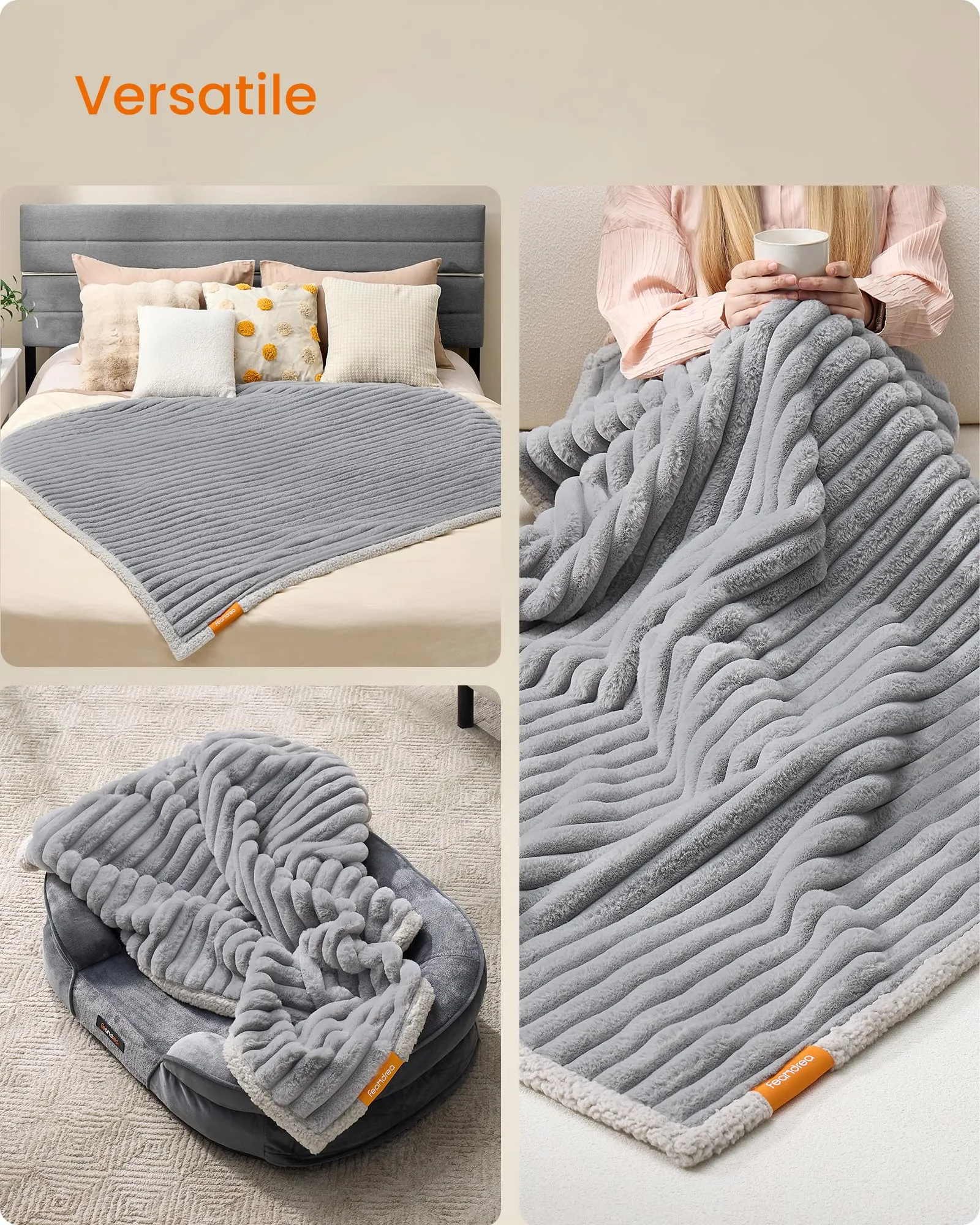 Feandrea Tappeto Impermeabile per Cani, Coperta Reversibile di Taglia M, 102 x 73 cm, per Cani in Miniatura e di Taglia Piccola, Copridivano, Lavabile, Grigio Tortora e Grigio Chiaro PPB034G01 - immagine 4