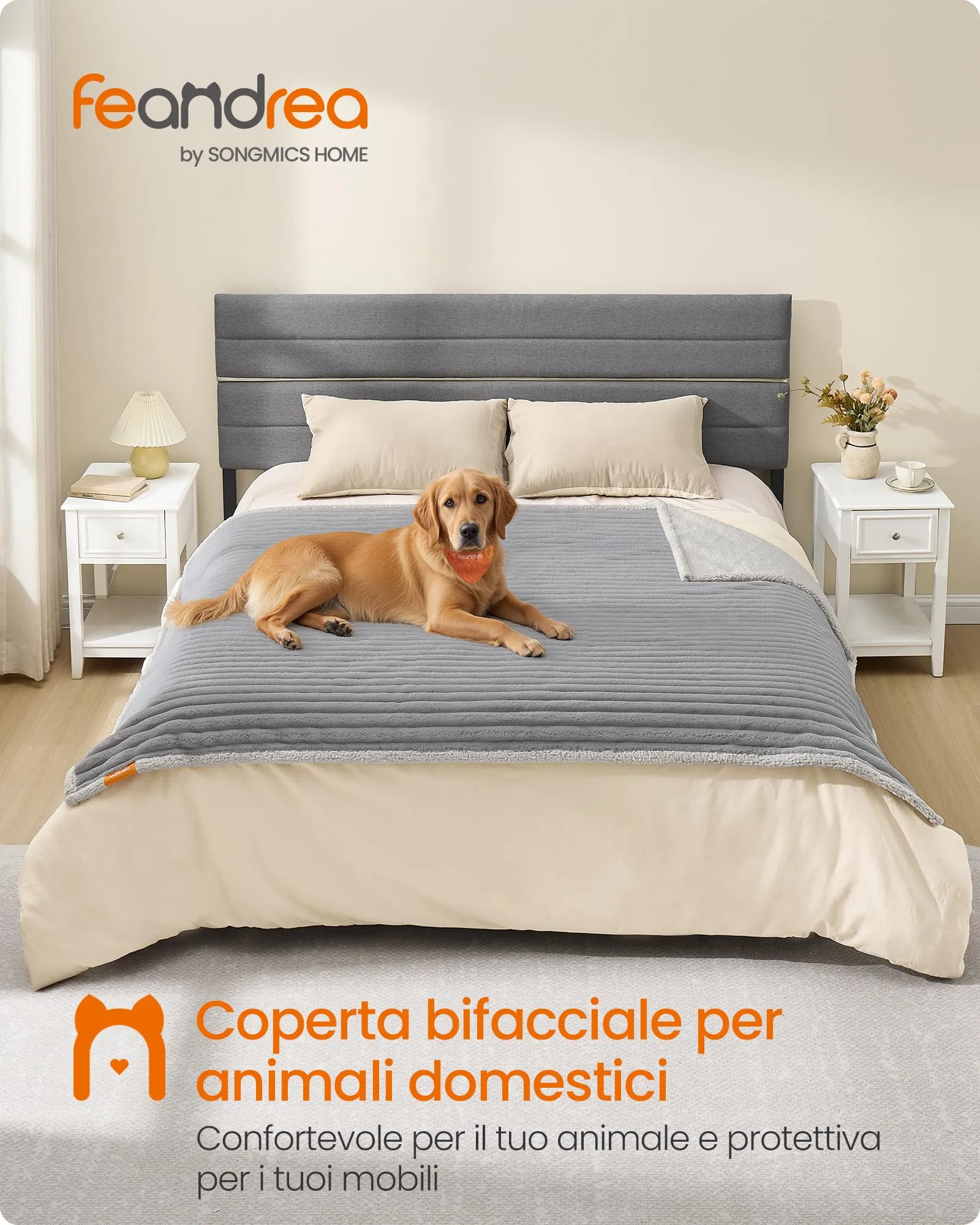 Feandrea Tappeto Impermeabile per Cani, Coperta Reversibile di Taglia XXL, 203 x 152 cm, per Cani di Taglia Grande e Extra Grande, Copridivano, Lavabile, Grigio Tortora e Grigio Chiaro PPB038G01 - immagine 2