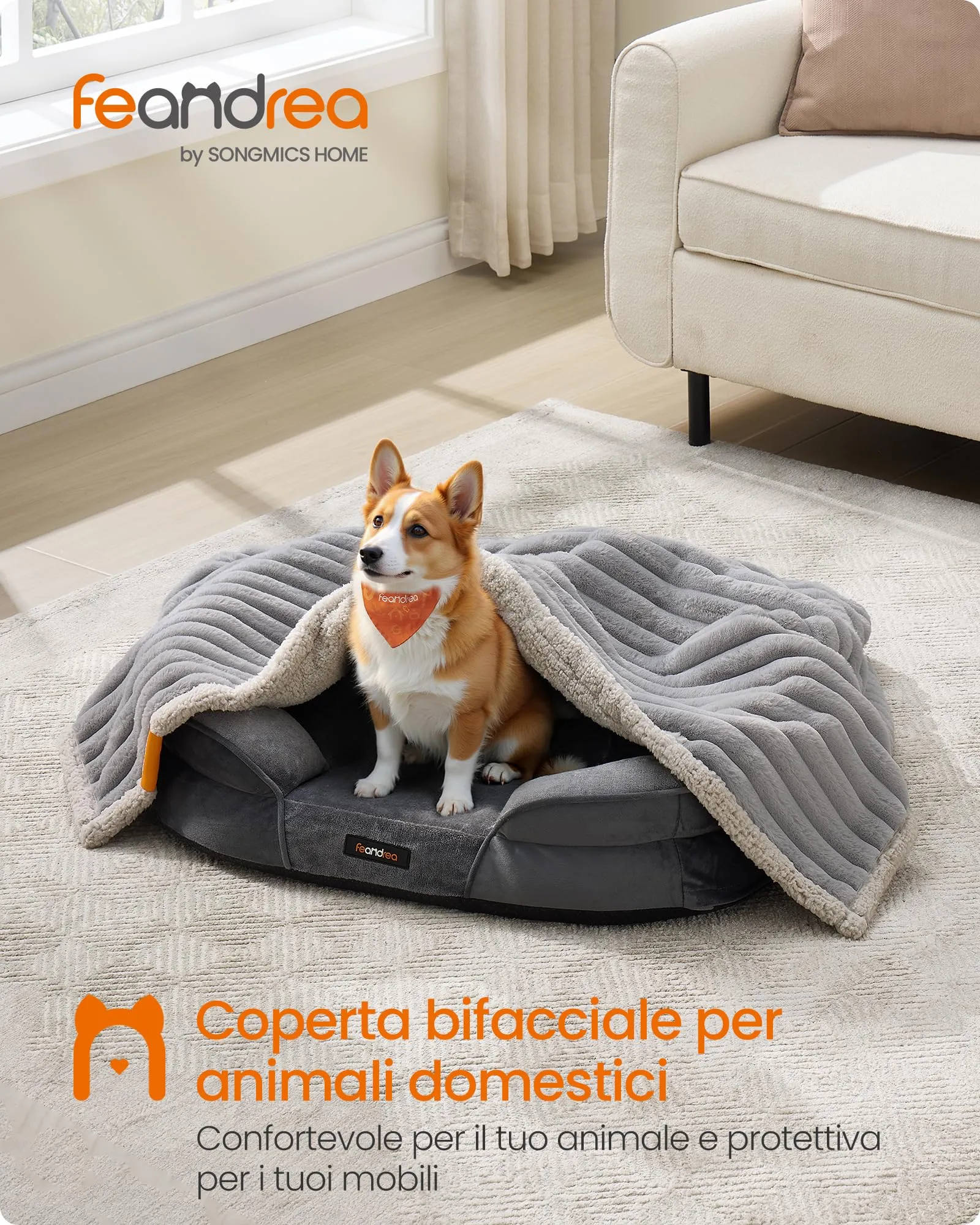 Feandrea Tappeto Impermeabile per Cani, Coperta Reversibile di Taglia L, 127 x 102 cm, per Cani di Taglia Piccola e Media, Copridivano, Lavabile, Grigio Tortora e Grigio Chiaro PPB035G01 - immagine 2