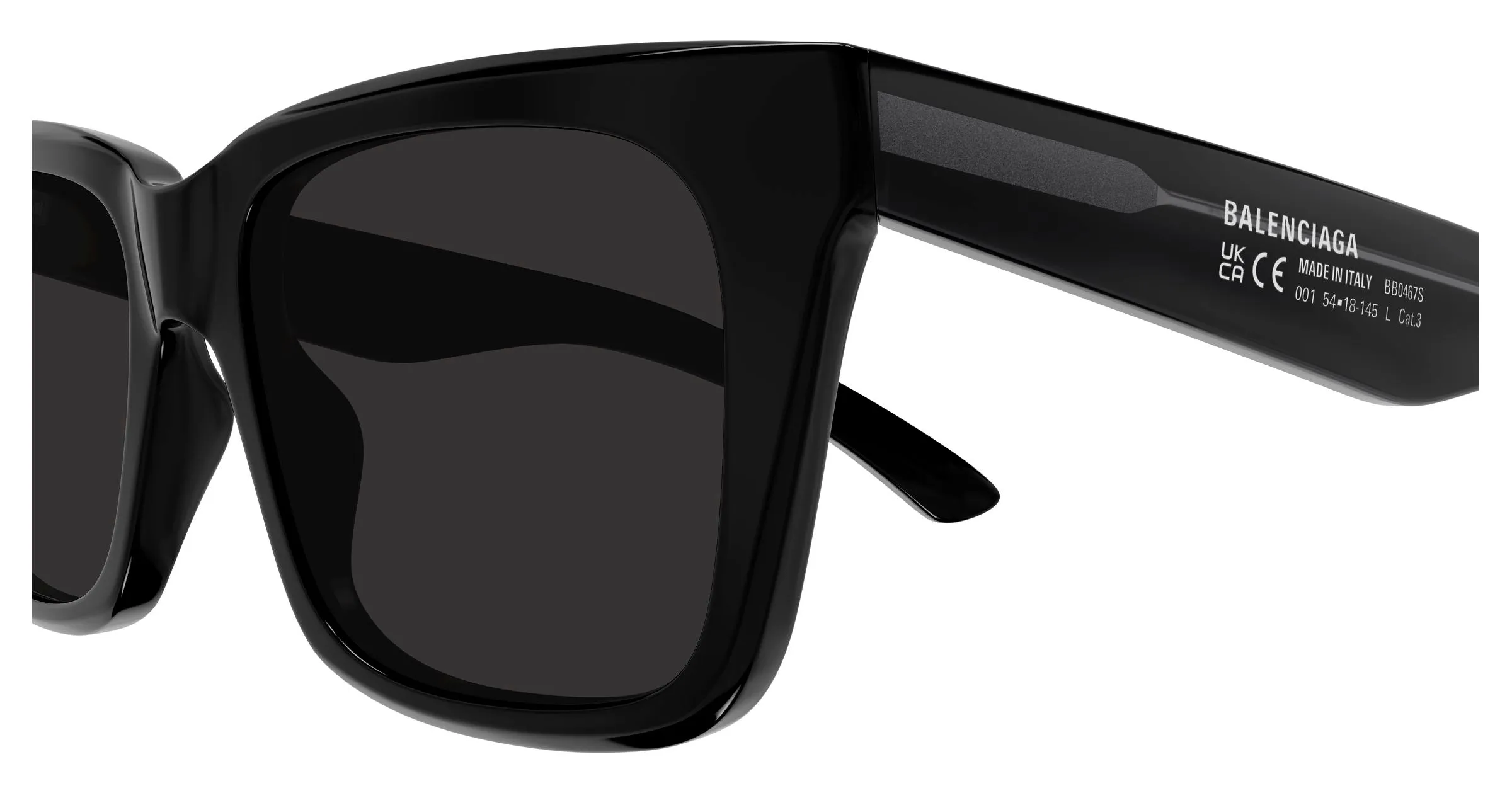 Balenciaga BB0467S 001 Occhiali da sole Acetato Nero Grigio Squadrata - immagine 3