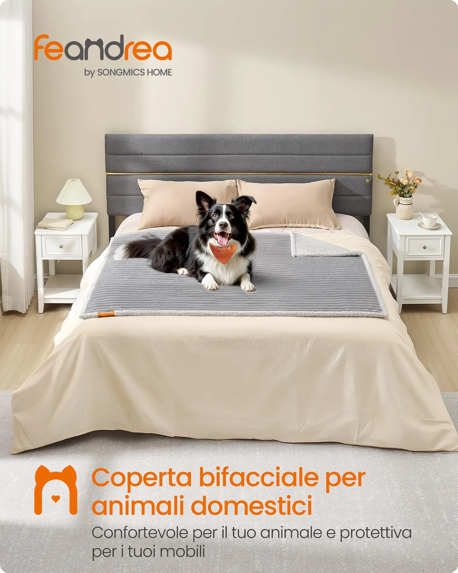Feandrea Tappeto Impermeabile per Cani, Coperta Reversibile di Taglia XL, 152 x 127 cm, per Cani di Taglia Media e Grande, Copridivano, Lavabile, Grigio Tortora e Grigio Chiaro PPB036G01 - immagine 2