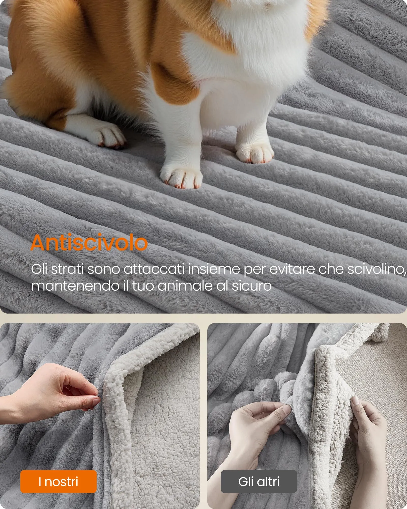 Feandrea Tappeto Impermeabile per Cani, Coperta Reversibile di Taglia XL, 152 x 127 cm, per Cani di Taglia Media e Grande, Copridivano, Lavabile, Grigio Tortora e Grigio Chiaro PPB036G01 - immagine 7