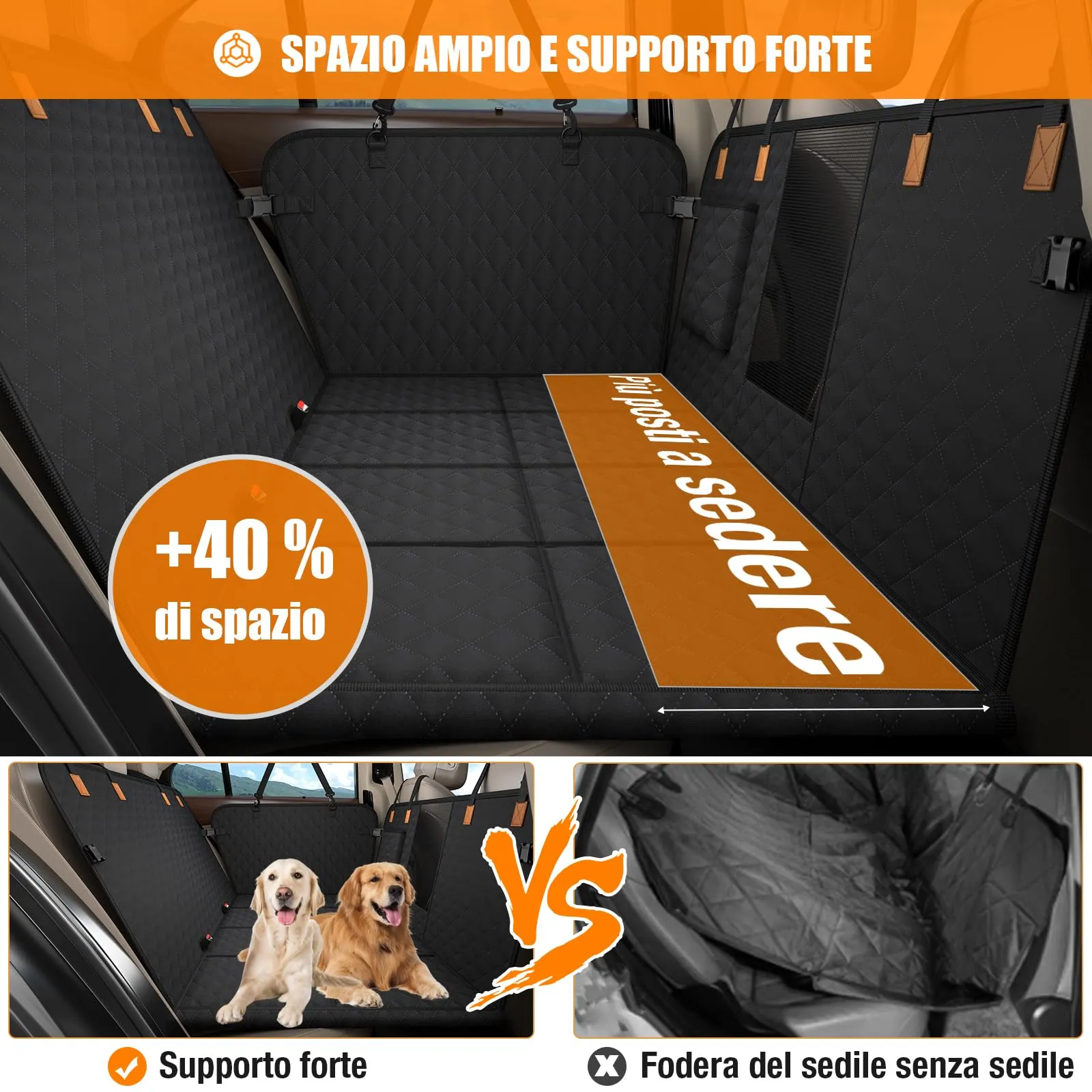 BMaoBBo Telo Auto Per Cani Con Fondo Rigido, Coprisedile Auto Per Cani Impermeabile E Antigraffio, Removibile E Lavabile, Telo Cane Auto Sedili Posteriori Adatto Per Berline Familiari, SUV (Nero) - immagine 3