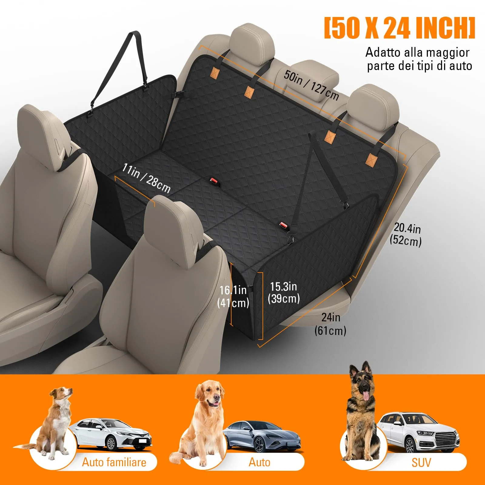 BMaoBBo Telo Auto Per Cani Con Fondo Rigido, Coprisedile Auto Per Cani Impermeabile E Antigraffio, Removibile E Lavabile, Telo Cane Auto Sedili Posteriori Adatto Per Berline Familiari, SUV (Nero) - immagine 5