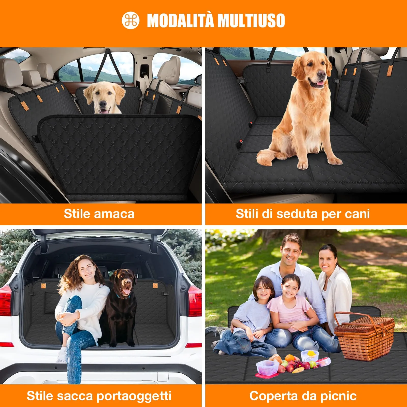 BMaoBBo Telo Auto Per Cani Con Fondo Rigido, Coprisedile Auto Per Cani Impermeabile E Antigraffio, Removibile E Lavabile, Telo Cane Auto Sedili Posteriori Adatto Per Berline Familiari, SUV (Nero) - immagine 7
