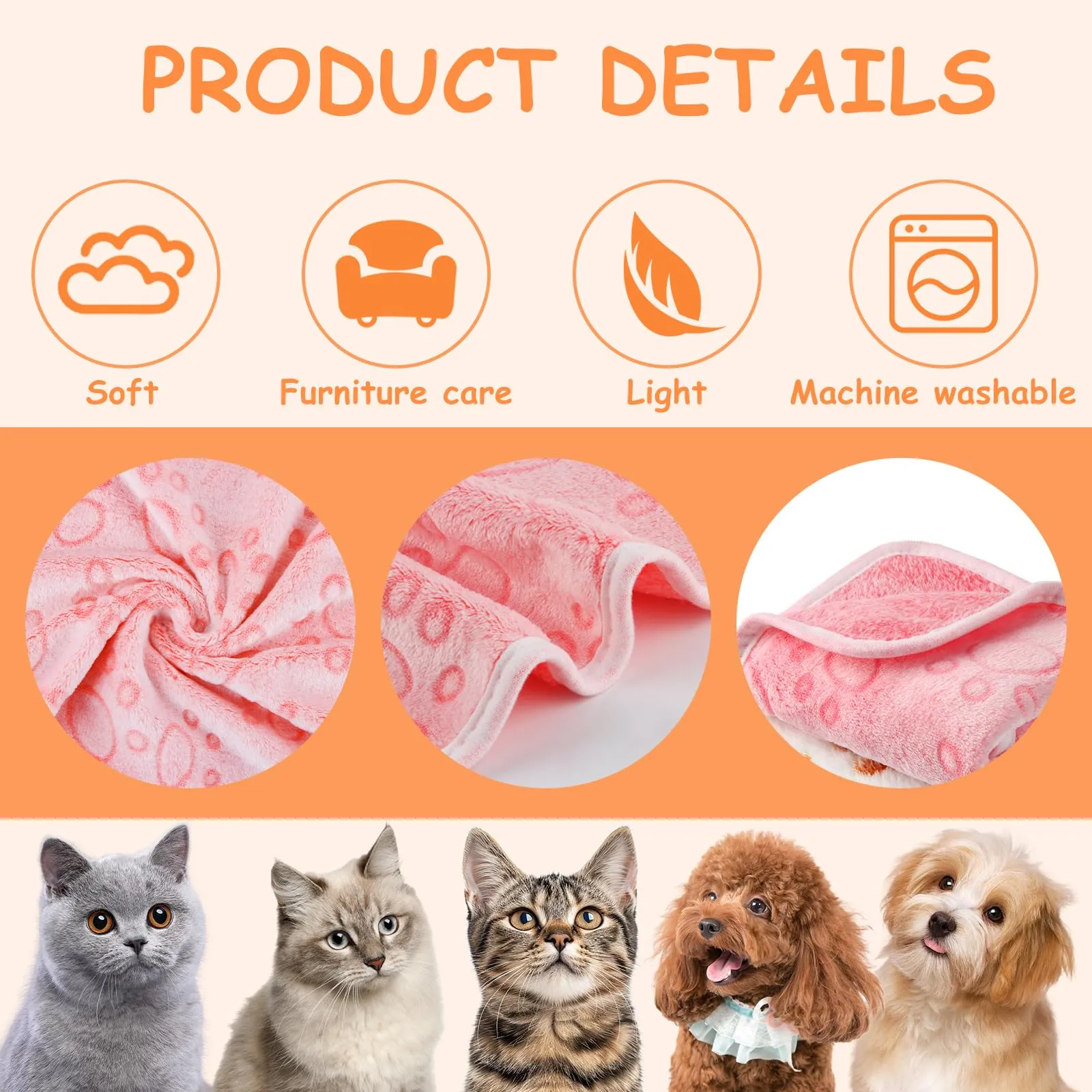 CIYIN 3 Pezzi Coperta Cane, Copertina per Animali,Copertina Cane Lavabile,Animali Domestici Coper tina Gatto,Coper tina per Cani Gatti Piccola e Media Taglia (bianco, grigio, rosa, 104x76cm) - immagine 5