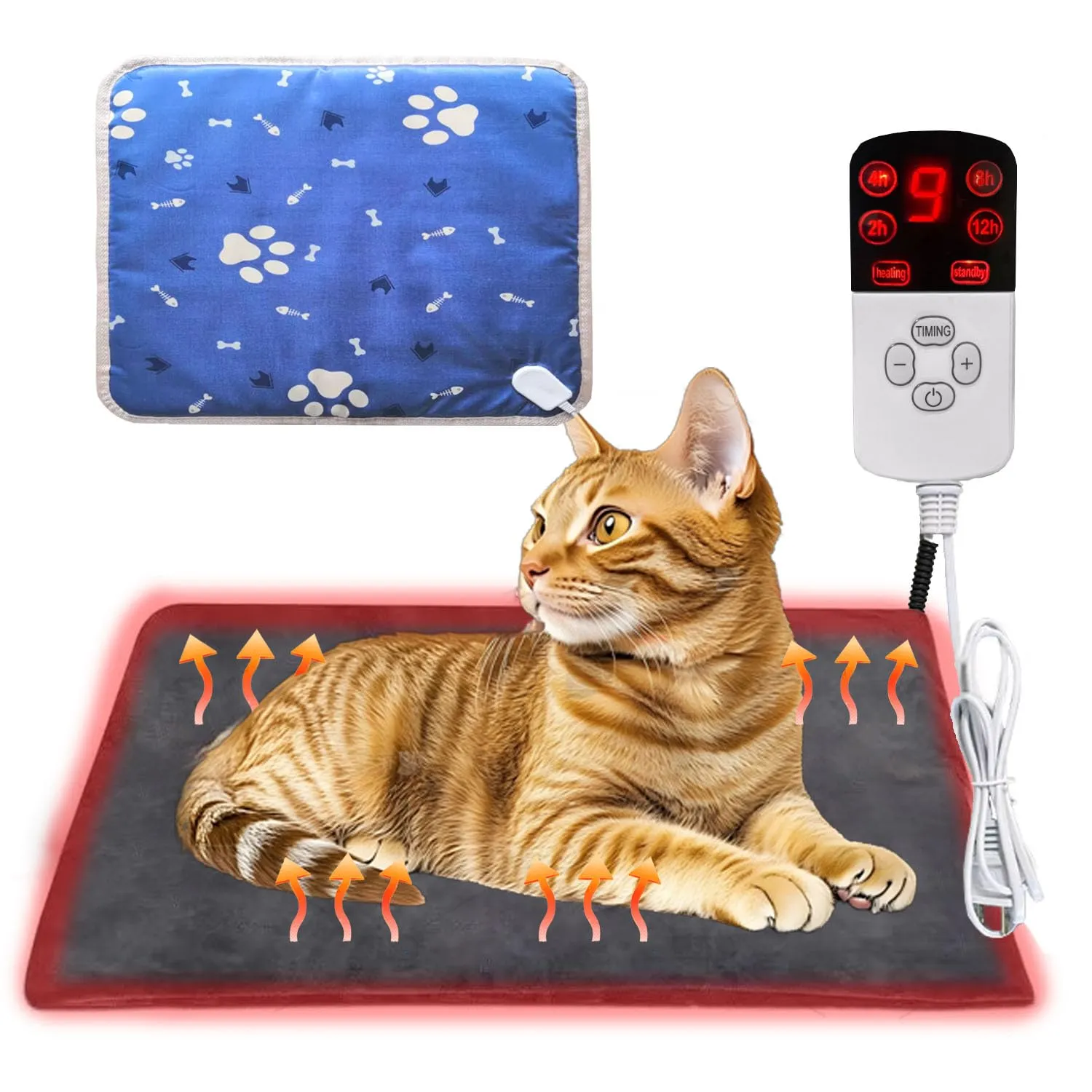 Tappeto Riscaldante per Gatti,Coperta Termica per Cani e Gatti,Coperta Riscaldante Elettrica Animale con 9 Livelli Temperatura e 12 Marce Regolabile Timer,Lavabile,Morbida Neonati/Cuccioli(M,45*45cm) - immagine 1