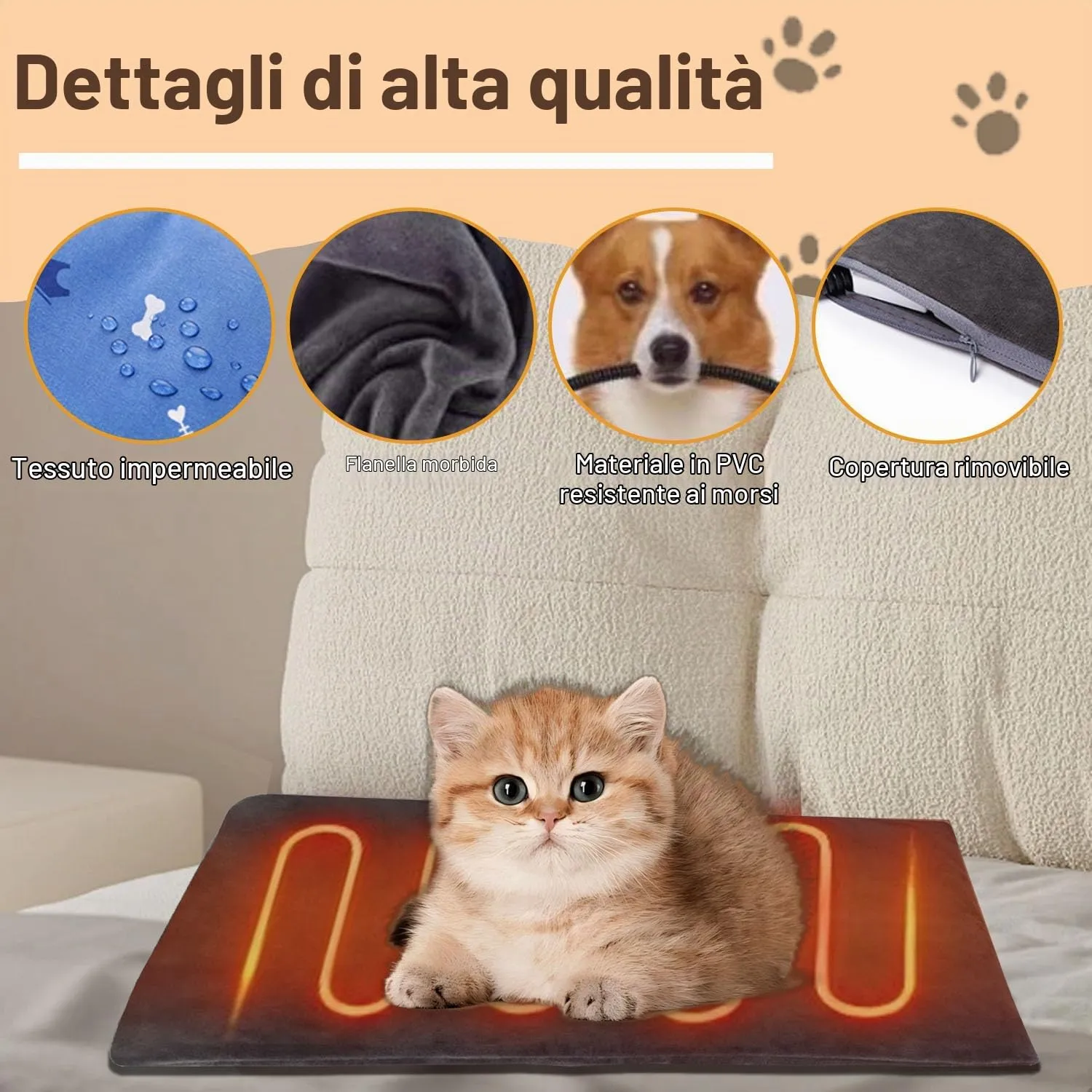 Tappeto Riscaldante per Gatti,Coperta Termica per Cani e Gatti,Coperta Riscaldante Elettrica Animale con 9 Livelli Temperatura e 12 Marce Regolabile Timer,Lavabile,Morbida Neonati/Cuccioli(M,45*45cm) - immagine 2