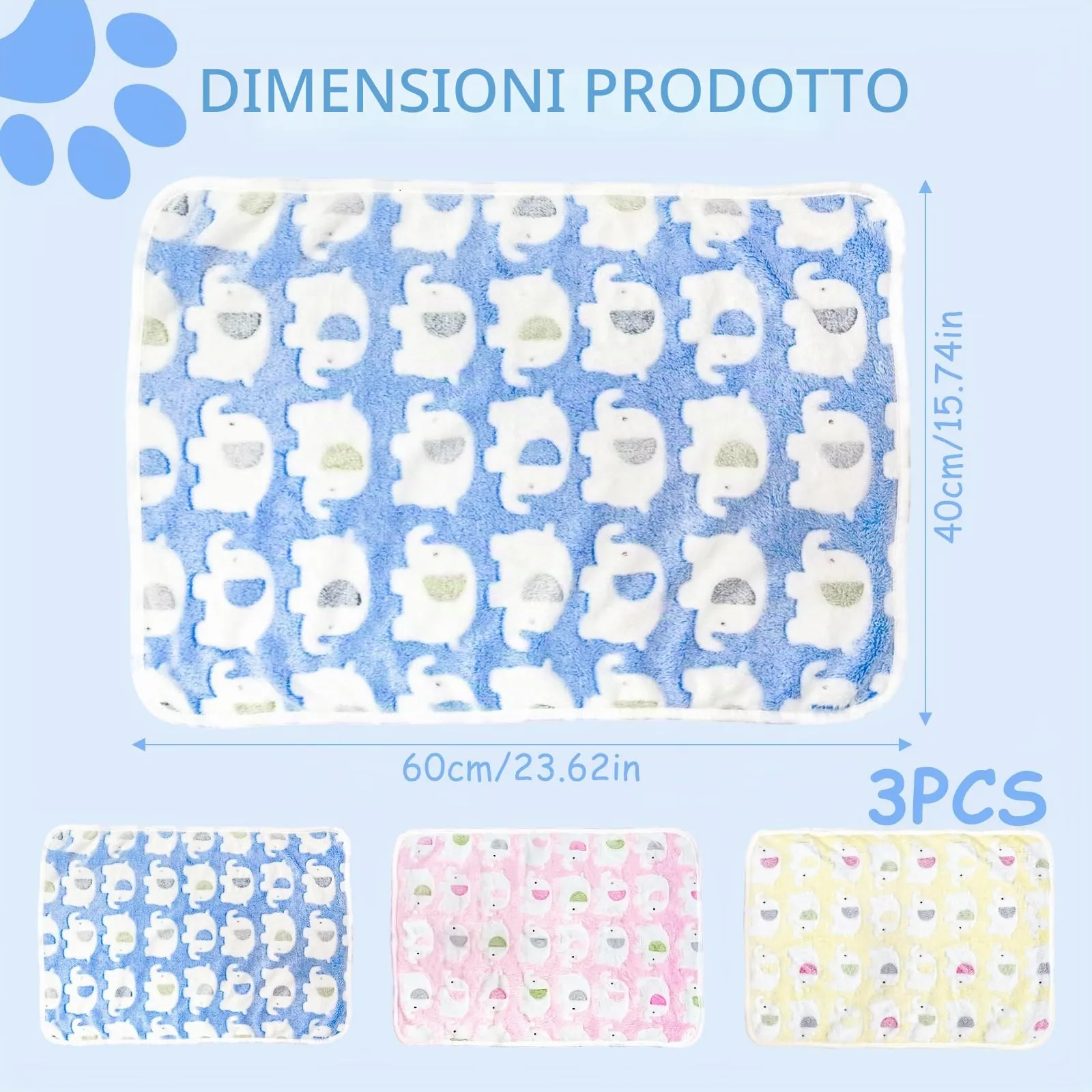 CIYIN 3 Pezzi Coperta Cane, Copertina per Animali,Copertina Cane Lavabile,Animali Domestici Coper tina Gatto,Coper tina per Cani Gatti Piccola e Media Taglia (Blu, giallo, rosa, 60 x 40 cm) - immagine 3