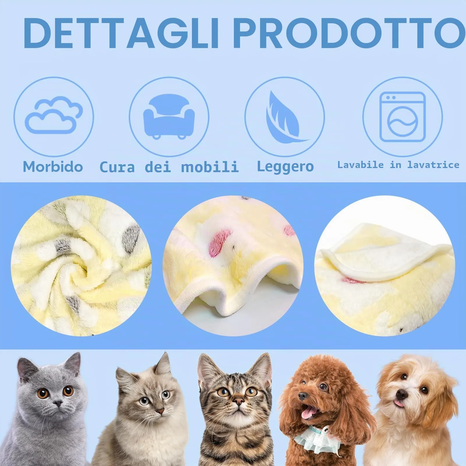 CIYIN 3 Pezzi Coperta Cane, Copertina per Animali,Copertina Cane Lavabile,Animali Domestici Coper tina Gatto,Coper tina per Cani Gatti Piccola e Media Taglia (Blu, giallo, rosa, 60 x 40 cm) - immagine 5