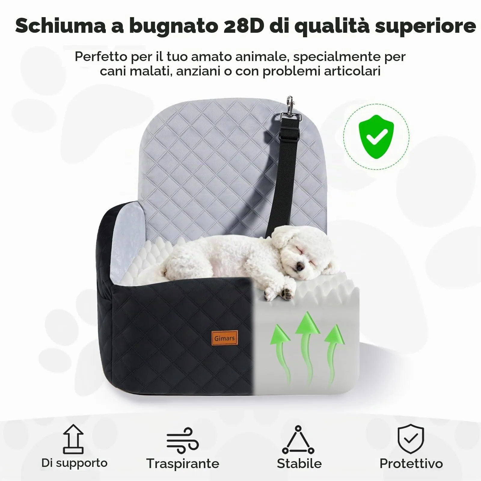 Gimars Reversibile Seggiolino Auto Per Cani conPeluche Lungo/Corto Cuscino sedile Per Cani Piccoli/Medi Fino A 16kg, Sfoderabile Lavabile Trasportino Per Cani Auto Con 15cm 28D Egg-Crate Schiuma, S - immagine 5