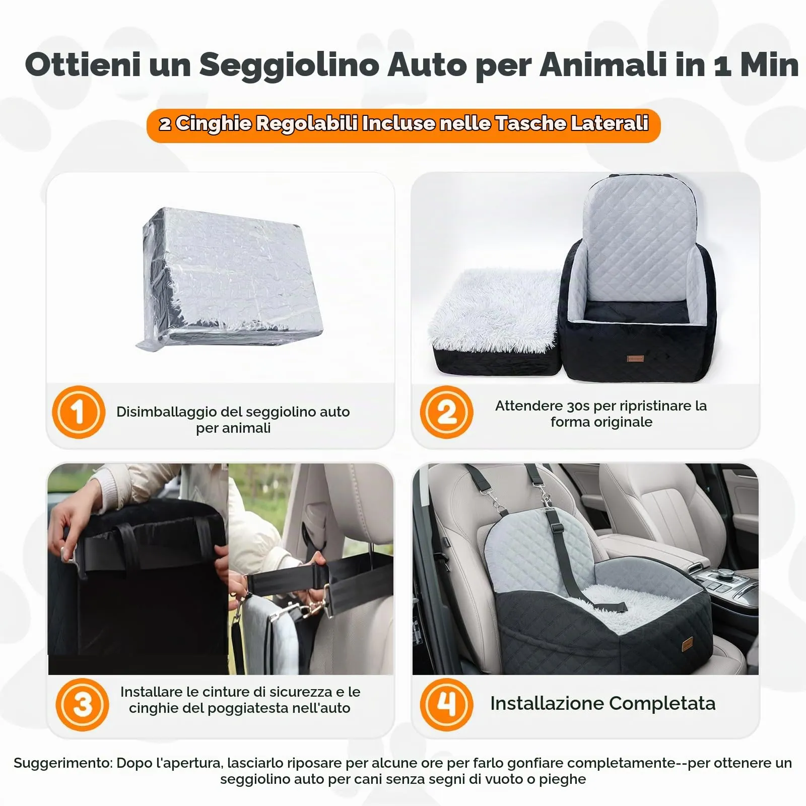 Gimars Reversibile Seggiolino Auto Per Cani conPeluche Lungo/Corto Cuscino sedile Per Cani Piccoli/Medi Fino A 16kg, Sfoderabile Lavabile Trasportino Per Cani Auto Con 15cm 28D Egg-Crate Schiuma, S - immagine 7