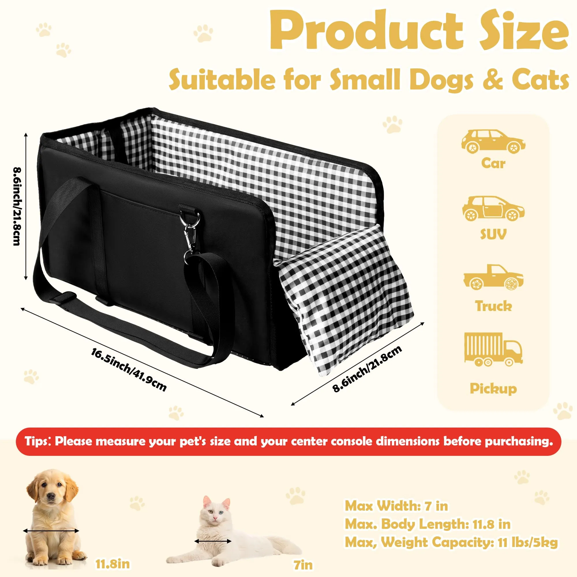 Wood Homing Seggiolino auto per cani di piccola taglia, impermeabile, console centrale per animali domestici, da viaggio, letto rimovibile con cintura di sicurezza, cuscino spesso per cuccioli di - immagine 2