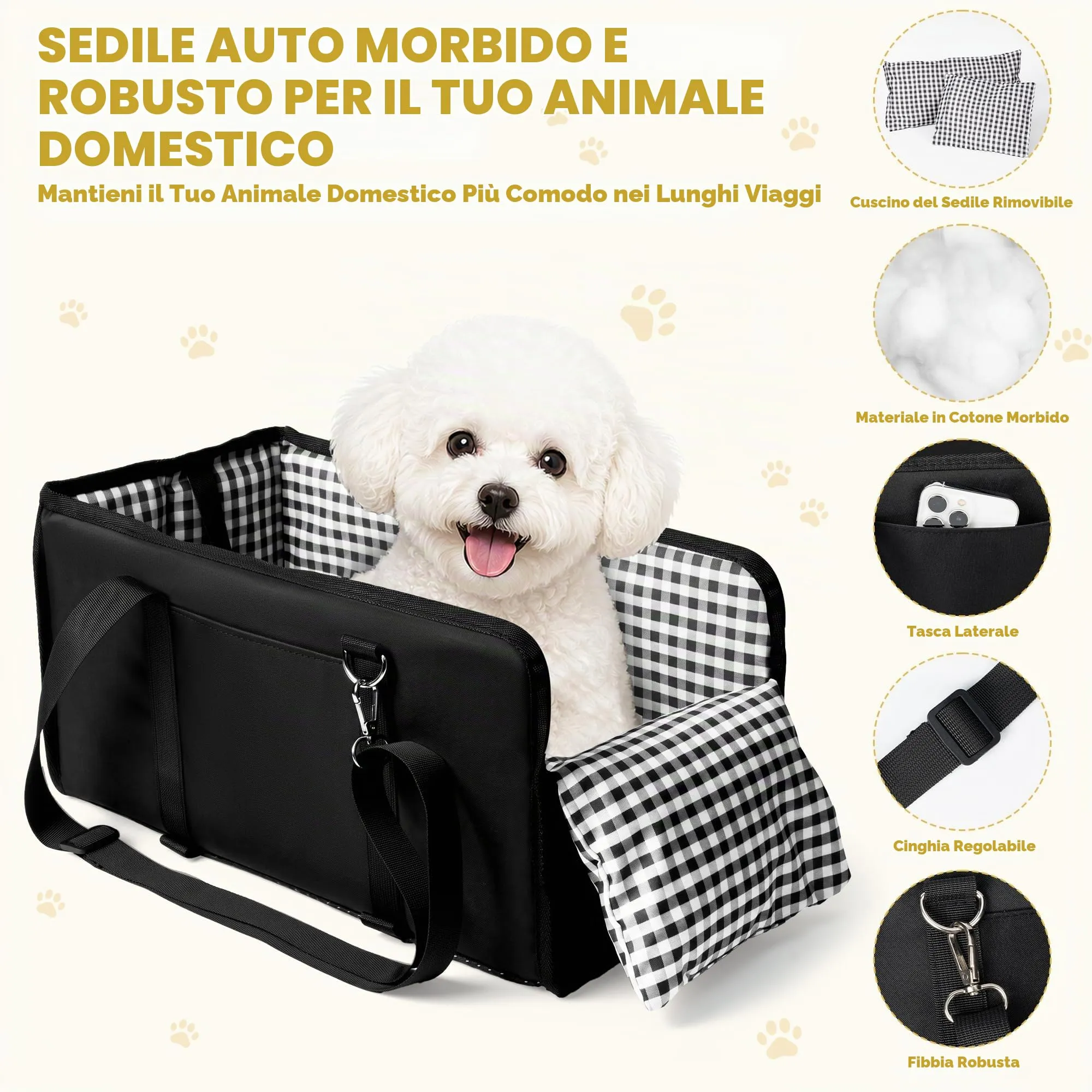 Wood Homing Seggiolino auto per cani di piccola taglia, impermeabile, console centrale per animali domestici, da viaggio, letto rimovibile con cintura di sicurezza, cuscino spesso per cuccioli di - immagine 3