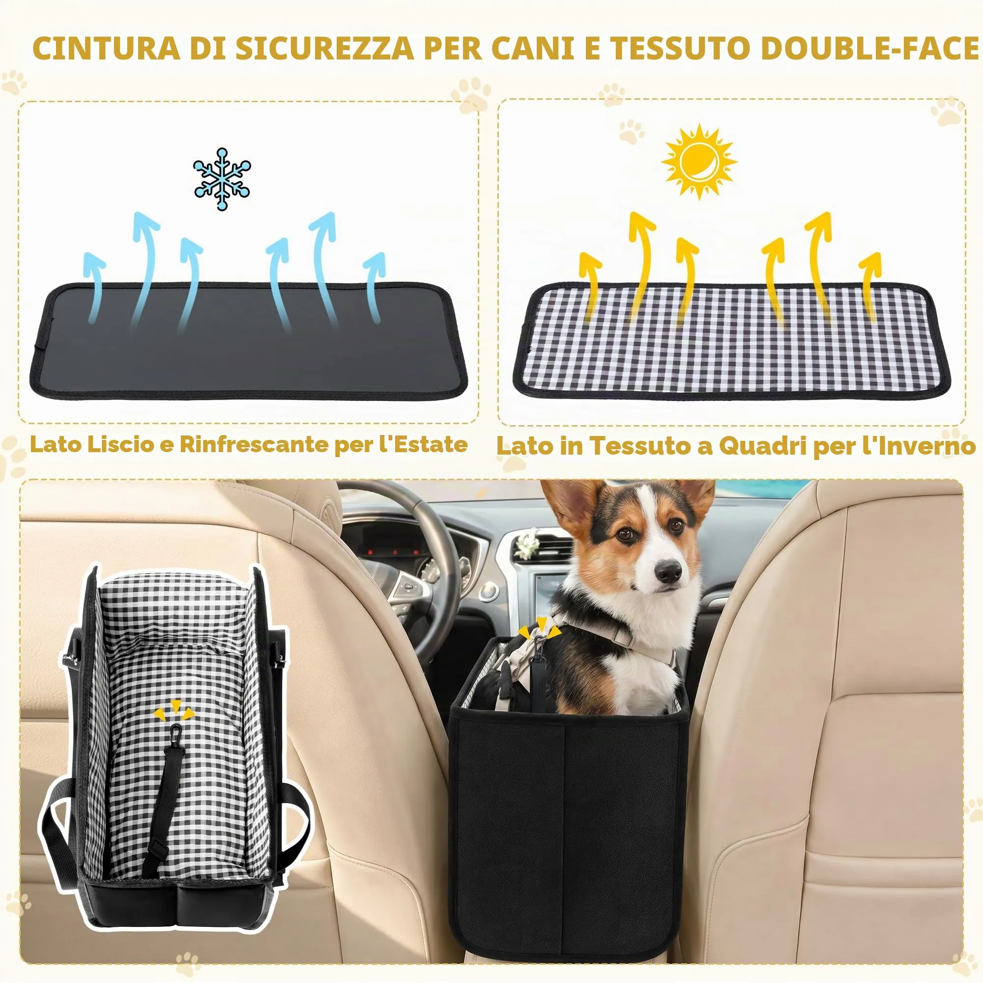 Wood Homing Seggiolino auto per cani di piccola taglia, impermeabile, console centrale per animali domestici, da viaggio, letto rimovibile con cintura di sicurezza, cuscino spesso per cuccioli di - immagine 5