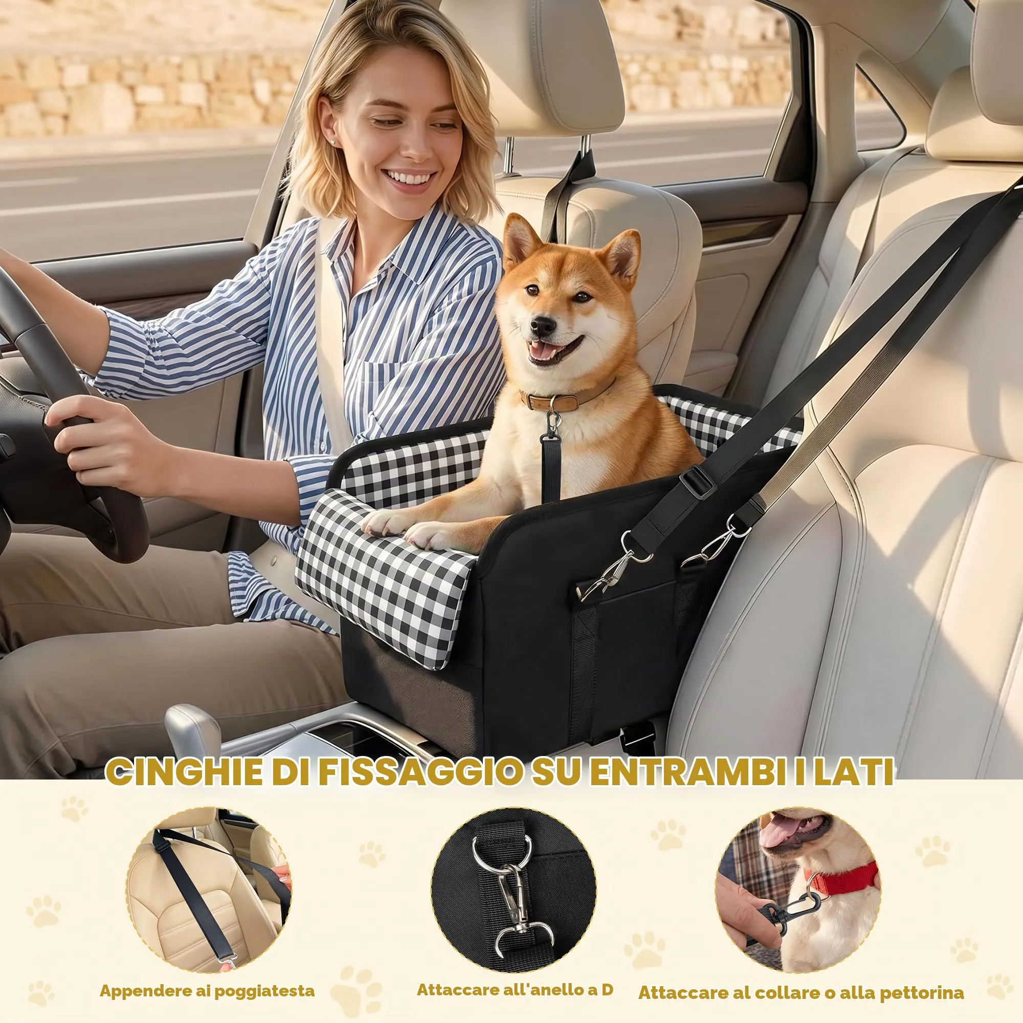 Wood Homing Seggiolino auto per cani di piccola taglia, impermeabile, console centrale per animali domestici, da viaggio, letto rimovibile con cintura di sicurezza, cuscino spesso per cuccioli di - immagine 6