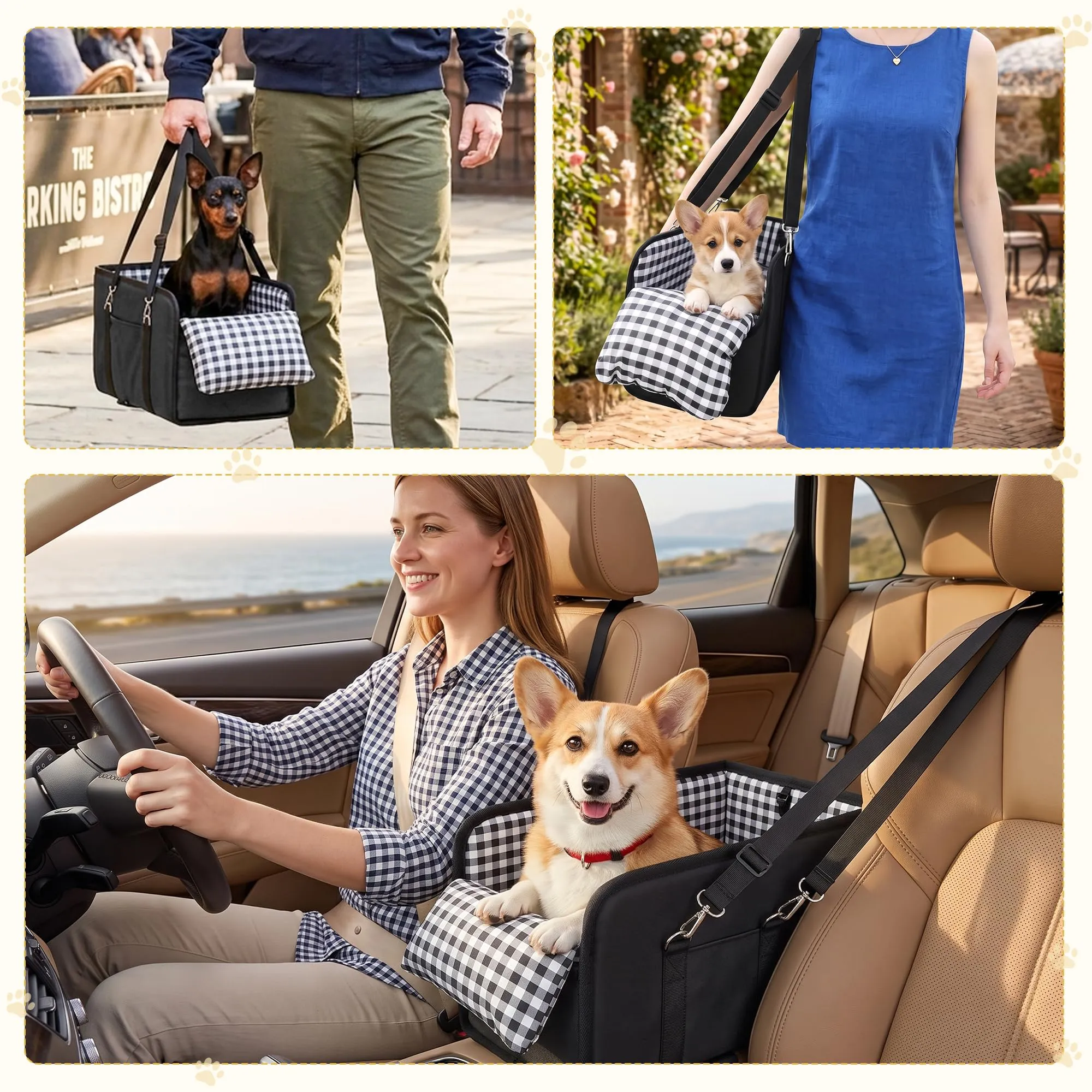 Wood Homing Seggiolino auto per cani di piccola taglia, impermeabile, console centrale per animali domestici, da viaggio, letto rimovibile con cintura di sicurezza, cuscino spesso per cuccioli di - immagine 7