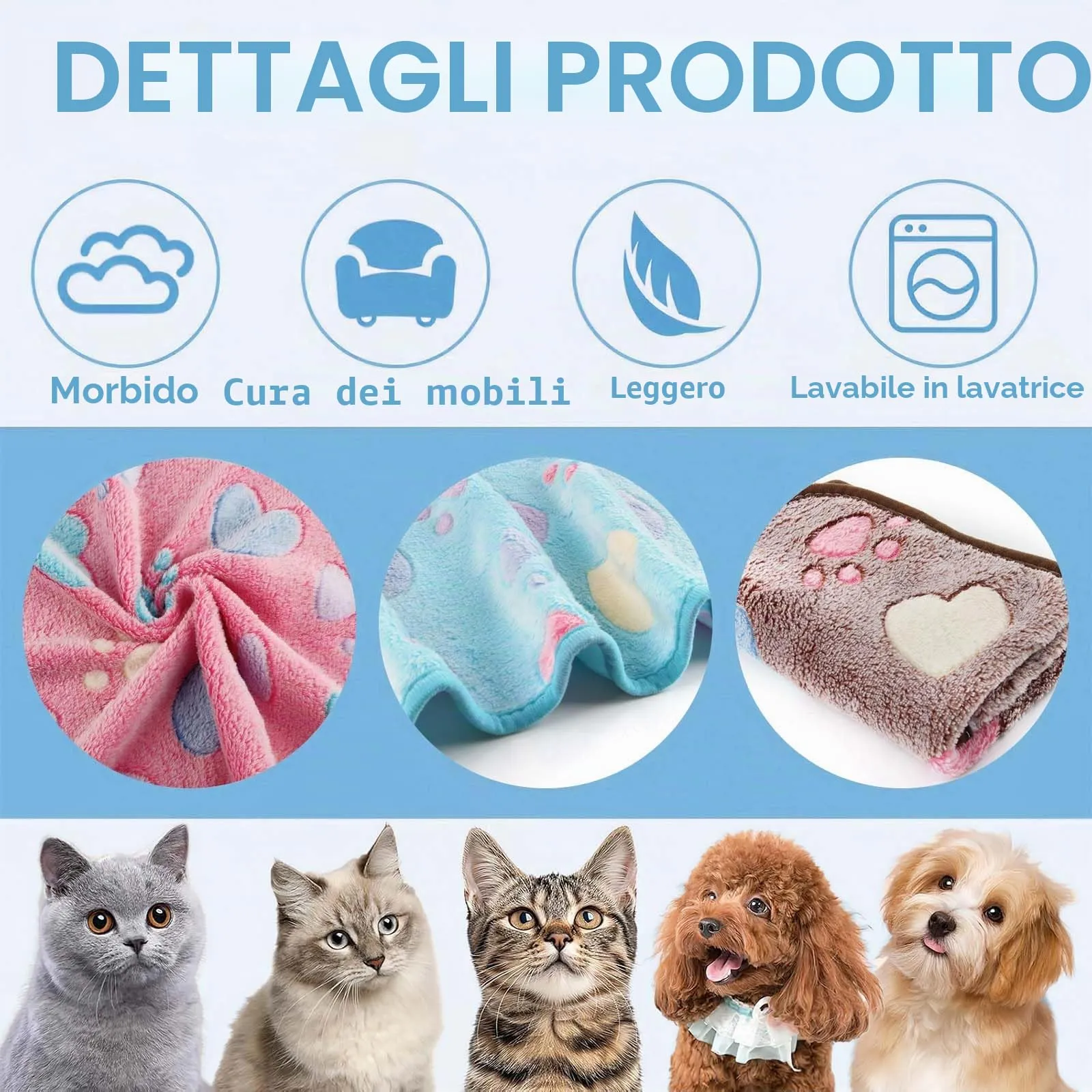 CIYIN 3 Pezzi Coperta Cane, Copertina per Animali,Copertina Cane Lavabile,Animali Domestici Coper tina Gatto,Coper tina per Cani Gatti Piccola e Media Taglia (E3, 60 x 40 cm) - immagine 3