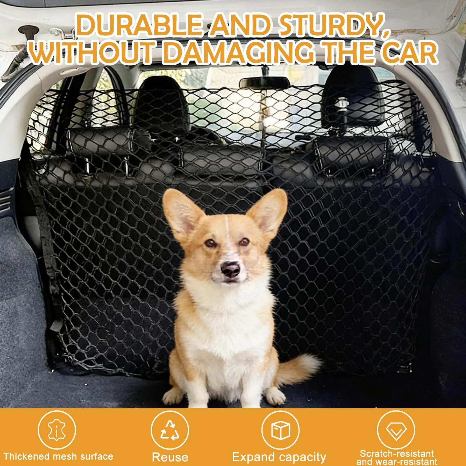 BAIFULAI 120×90CM Griglia per Cani a Doppio Strato per Auto, Rete di Protezione per Cani, Rete Divisoria per Auto per Cani, Rete Divisoria per Animali Domestici per il Sedile Posteriore per Camion - immagine 5