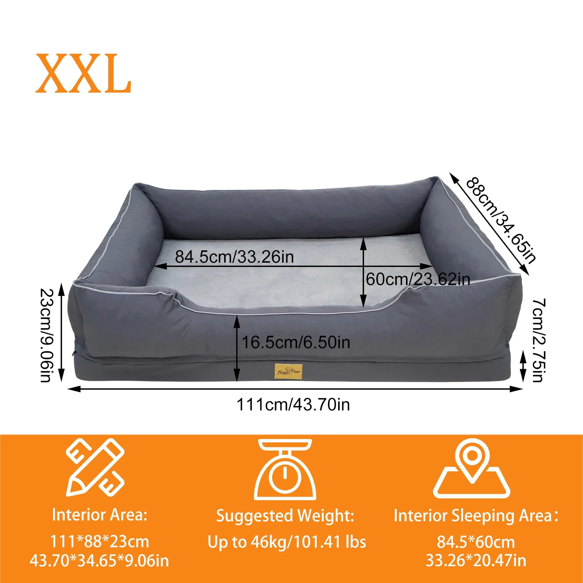 Cuccia per Cani Interno Taglia Grande 111x88x23cm Ortopedico Sfoderabile - immagine 2