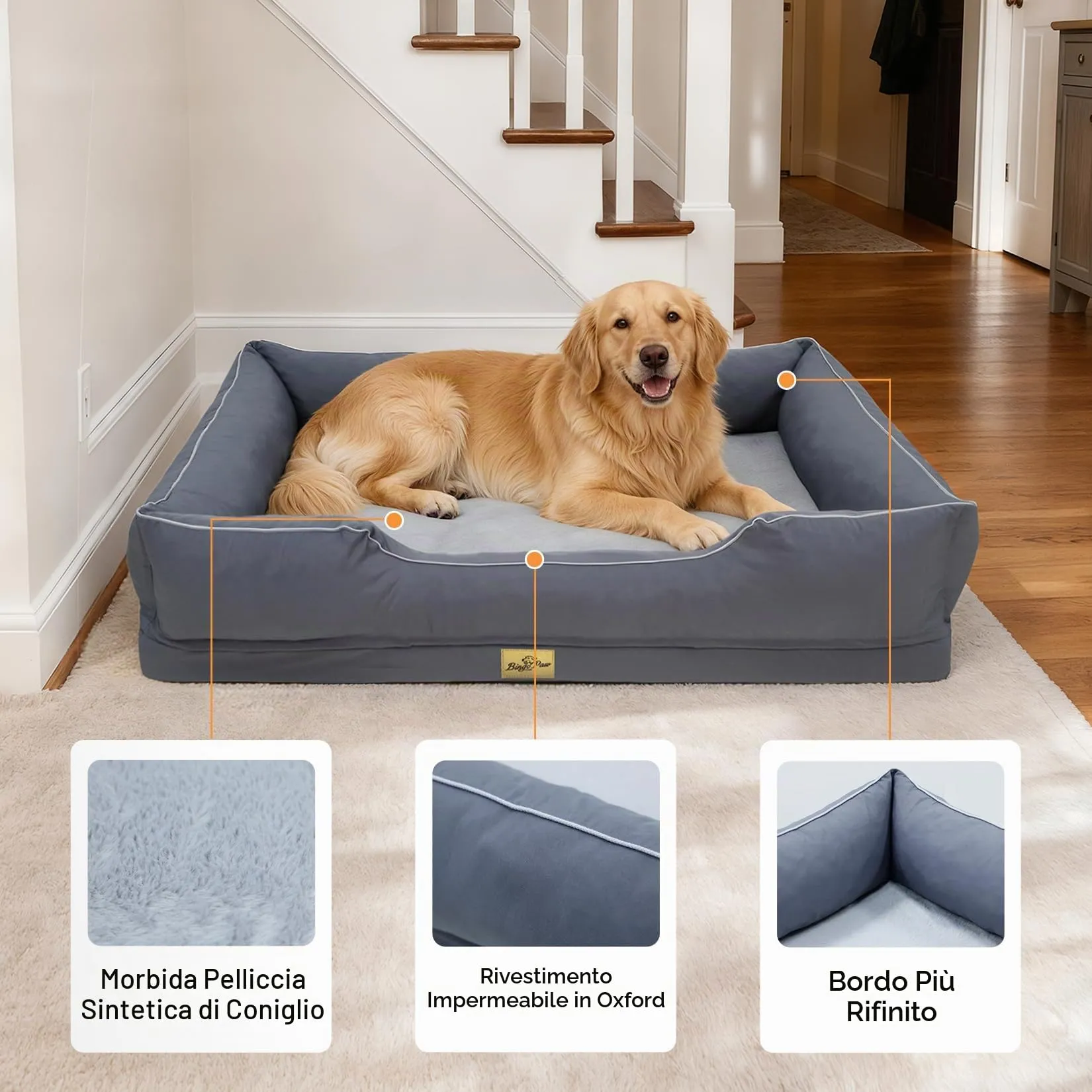 Cuccia per Cani Interno Taglia Grande 111x88x23cm Ortopedico Sfoderabile - immagine 6