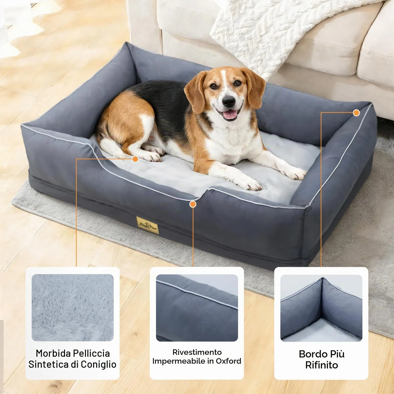 Cuccia per Cani Interno Taglia Media 94,5x67x19,5cm Ortopedico Sfoderabile - immagine 3