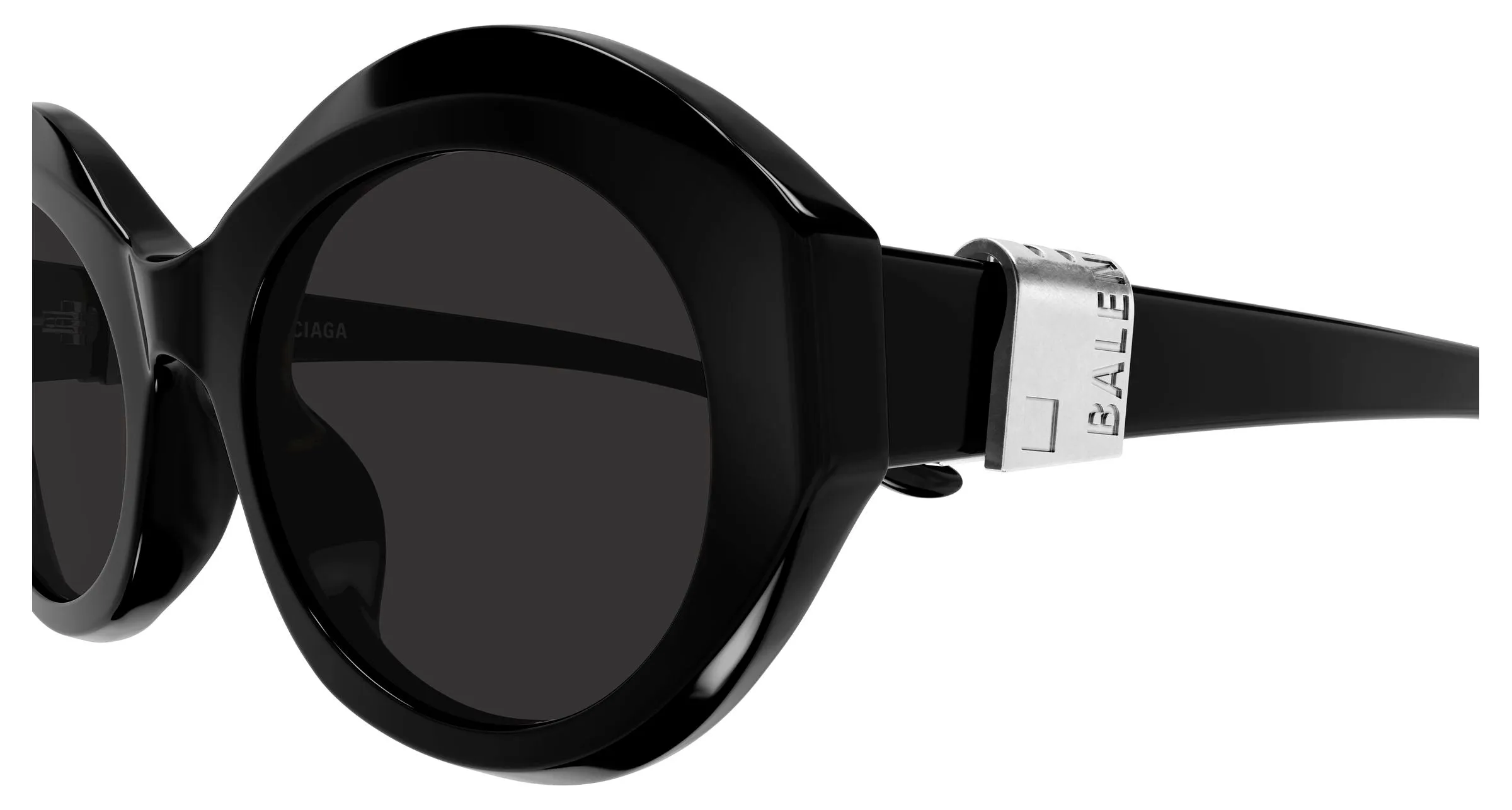 Balenciaga BB0460S 001 Occhiali da sole Acetato Nero Grigio Rotonda - immagine 3