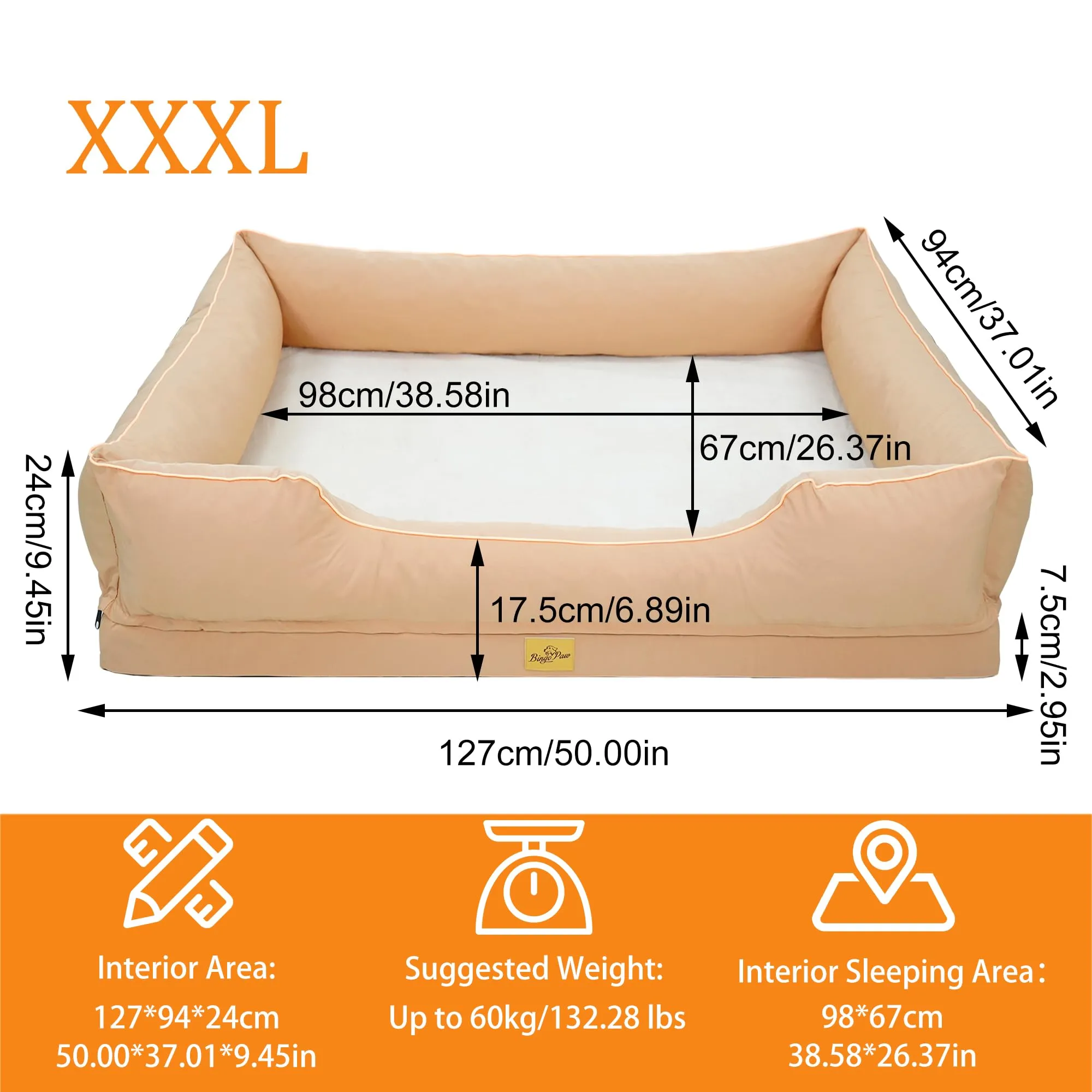 Cuccia per Cani Interno Taglia Grande 127x94x24cm Ortopedico Sfoderabile - immagine 2