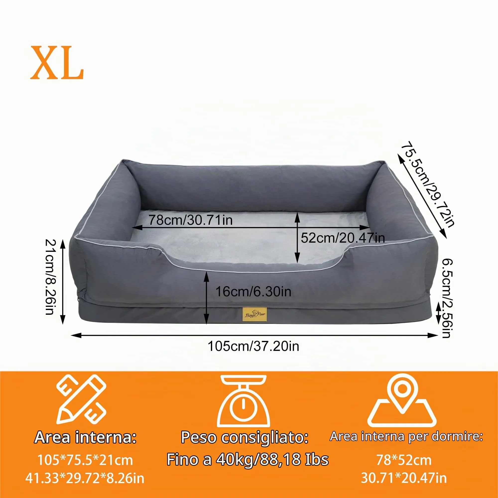 Cuccia per Cani Interno Taglia Grande 105x75,5x21cm Ortopedico Sfoderabile - immagine 2