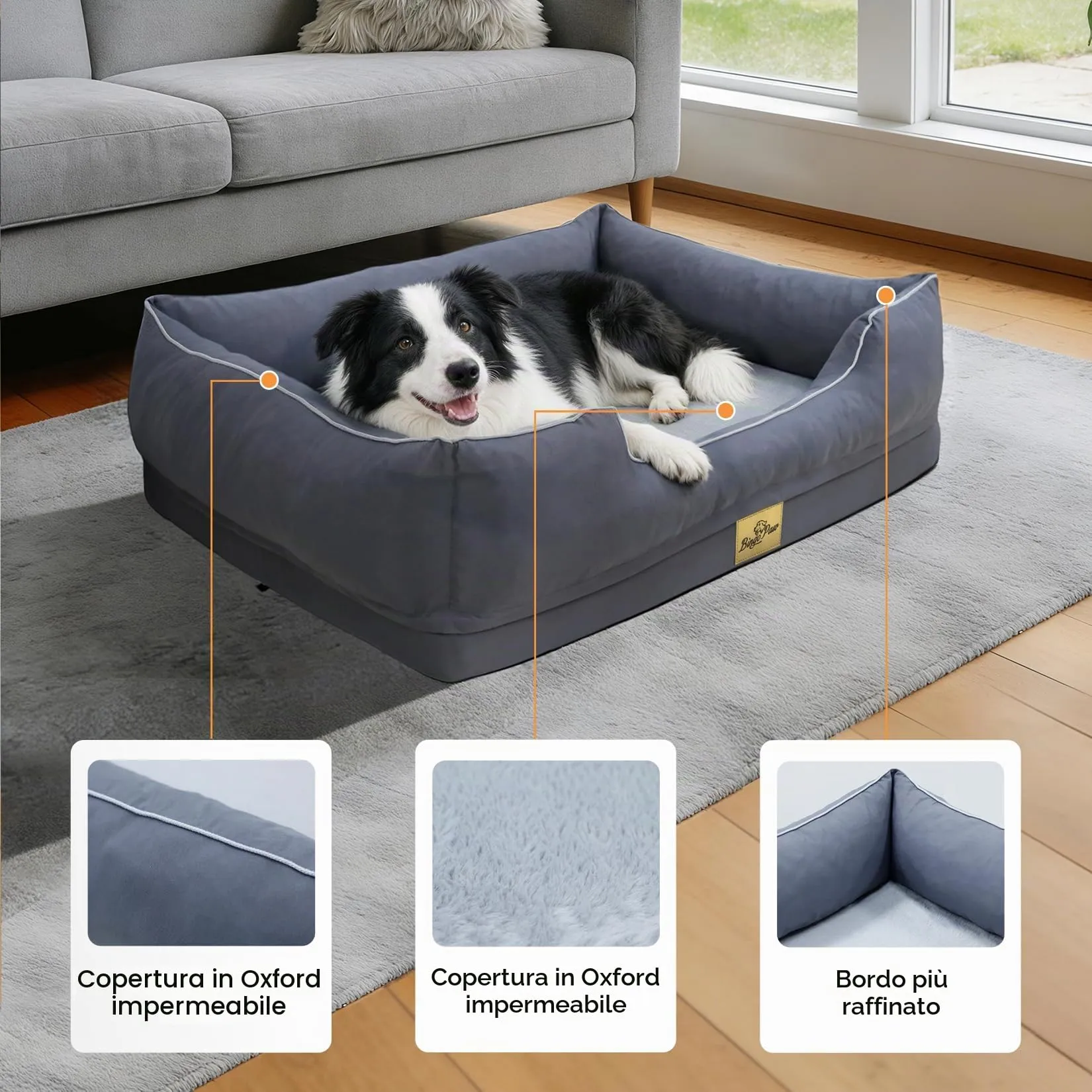 Cuccia per Cani Interno Taglia Grande 105x75,5x21cm Ortopedico Sfoderabile - immagine 3
