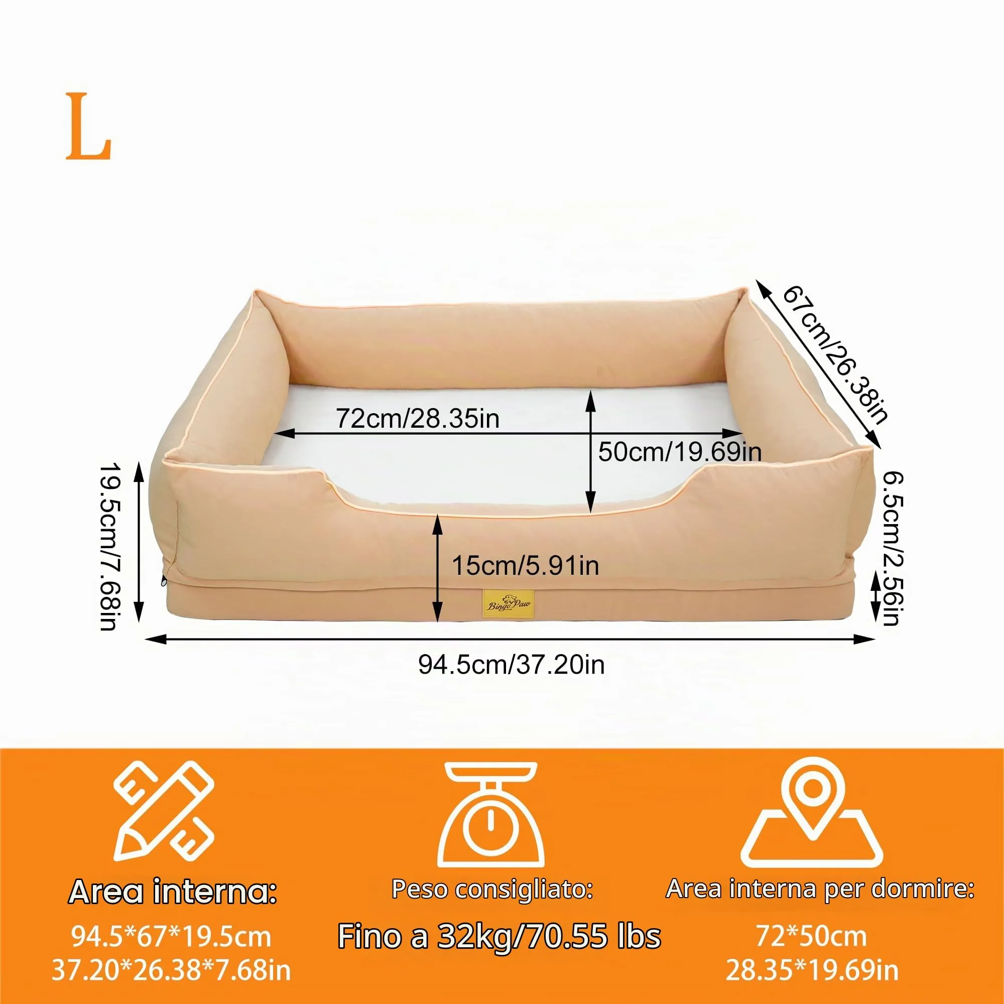 Cuccia per Cani Interno Taglia Media 94,5x67x19,5cm Ortopedico Sfoderabile - immagine 7