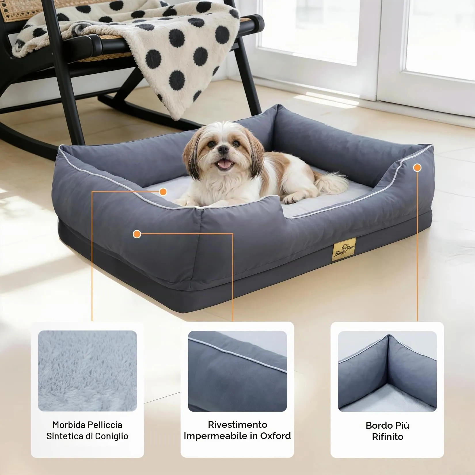 Cuccia per Cani Interno Taglia Piccola Cuscino Cane Ortopedico Sfoderabile - immagine 6