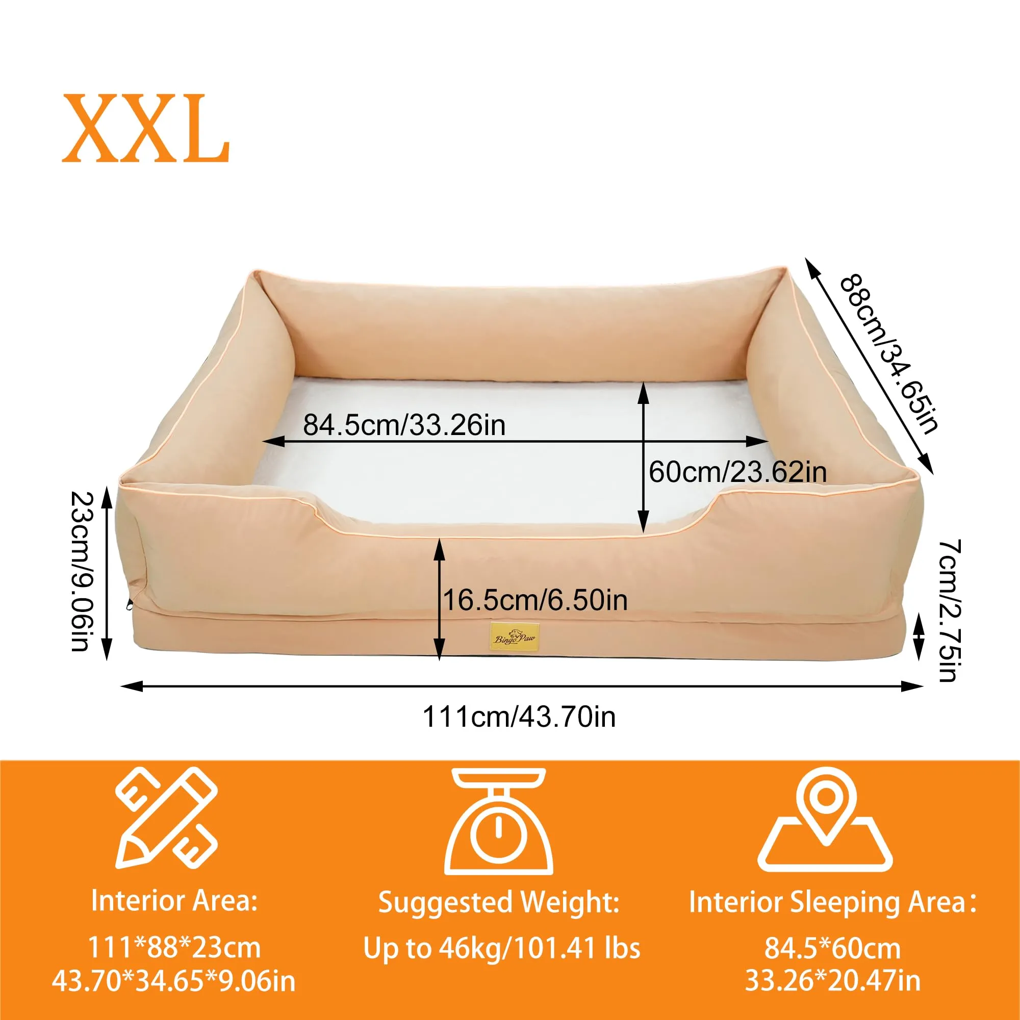 Cuccia per Cani Interno Taglia Grande 111x88x23cm Ortopedico Sfoderabile - immagine 2