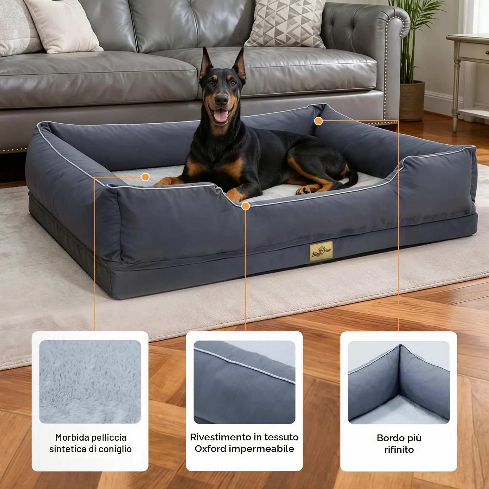 Cuccia per Cani Interno Taglia Grande 127x94x24cm Ortopedico Sfoderabile - immagine 6