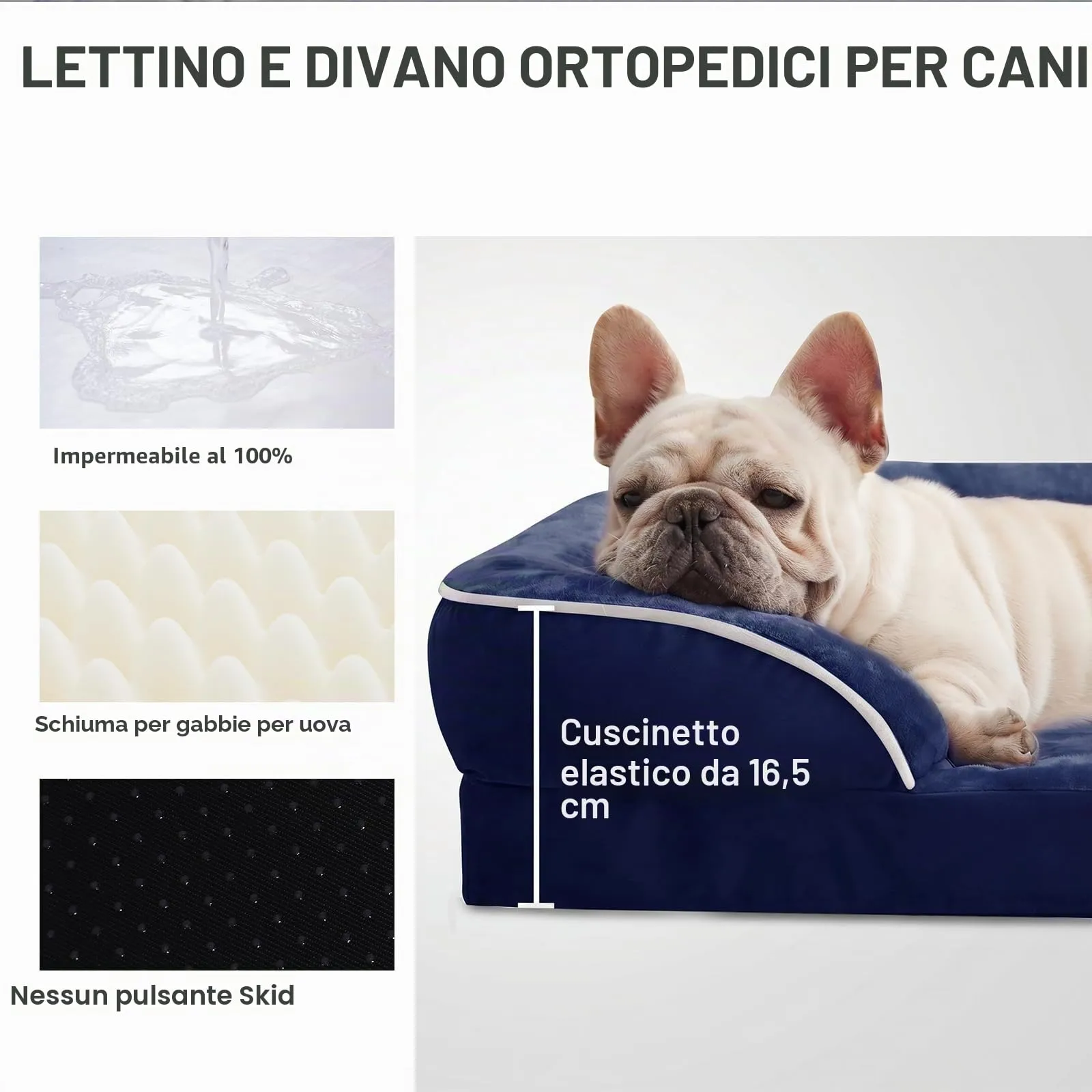 WAVVE Cuccia Cane Interno Taglia Piccola Cuscino Sfoderabile e Lavabile Cuccia Ortopedica Impermeabile Blu Navy - immagine 2